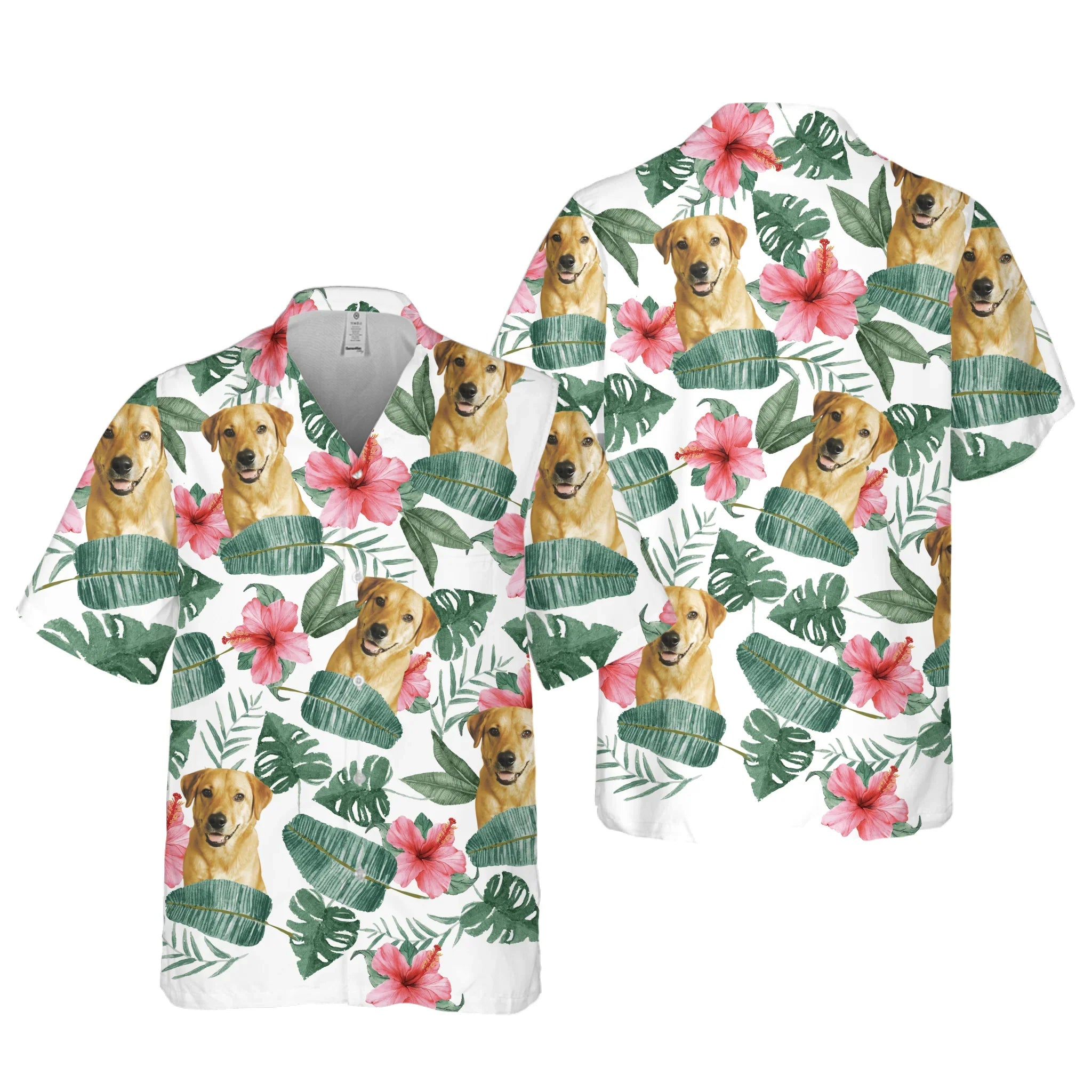 Personalized Pet Face Pattern Hawaiian Shirt (Pink Flower)