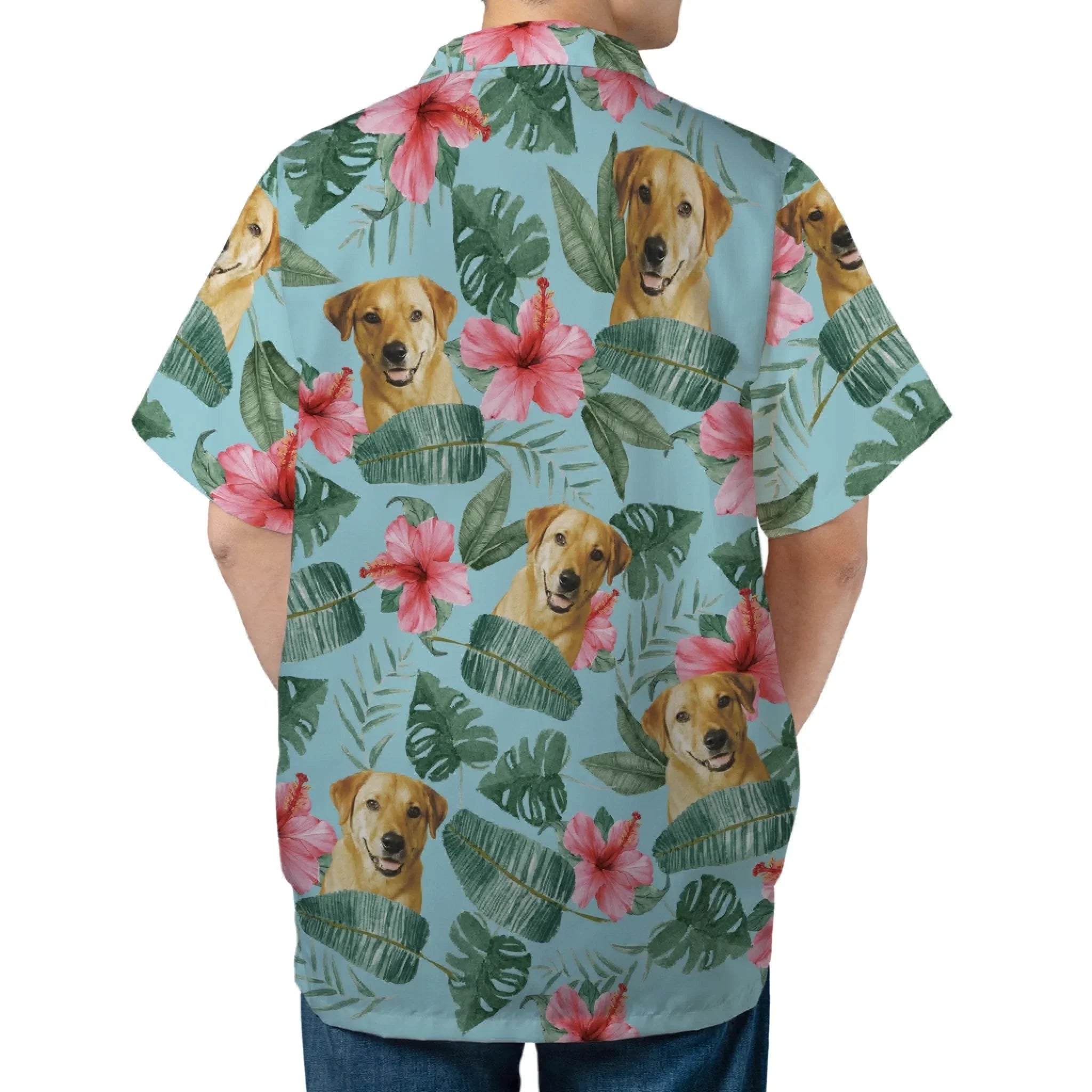 Personalized Pet Face Pattern Hawaiian Shirt (Pink Flower)
