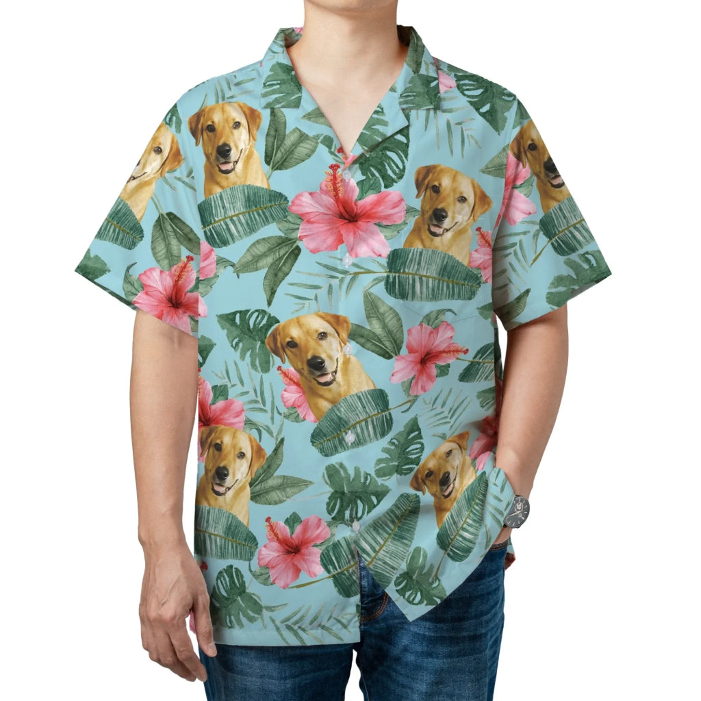 Personalized Pet Face Pattern Hawaiian Shirt (Pink Flower)
