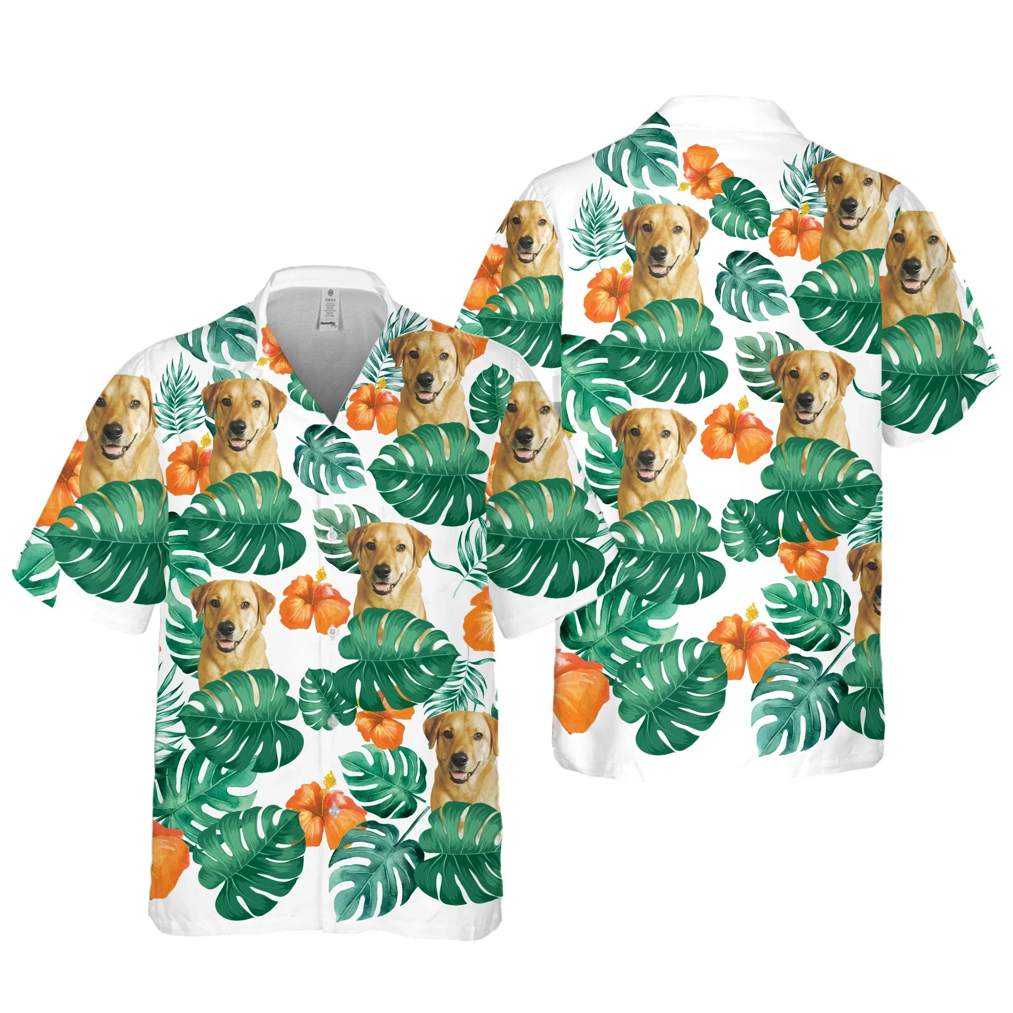 Personalized Pet Face Pattern Hawaiian Shirt (Orange Flower)