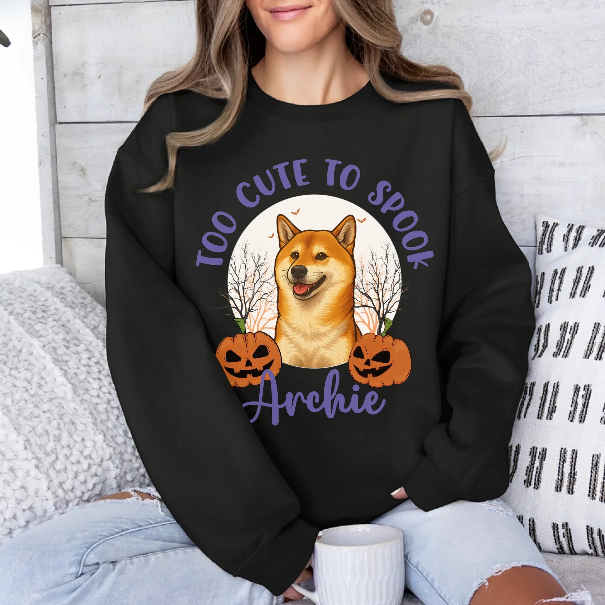 Personalized Too Cute to Spook Halloween Pet Face Sweatshirt
