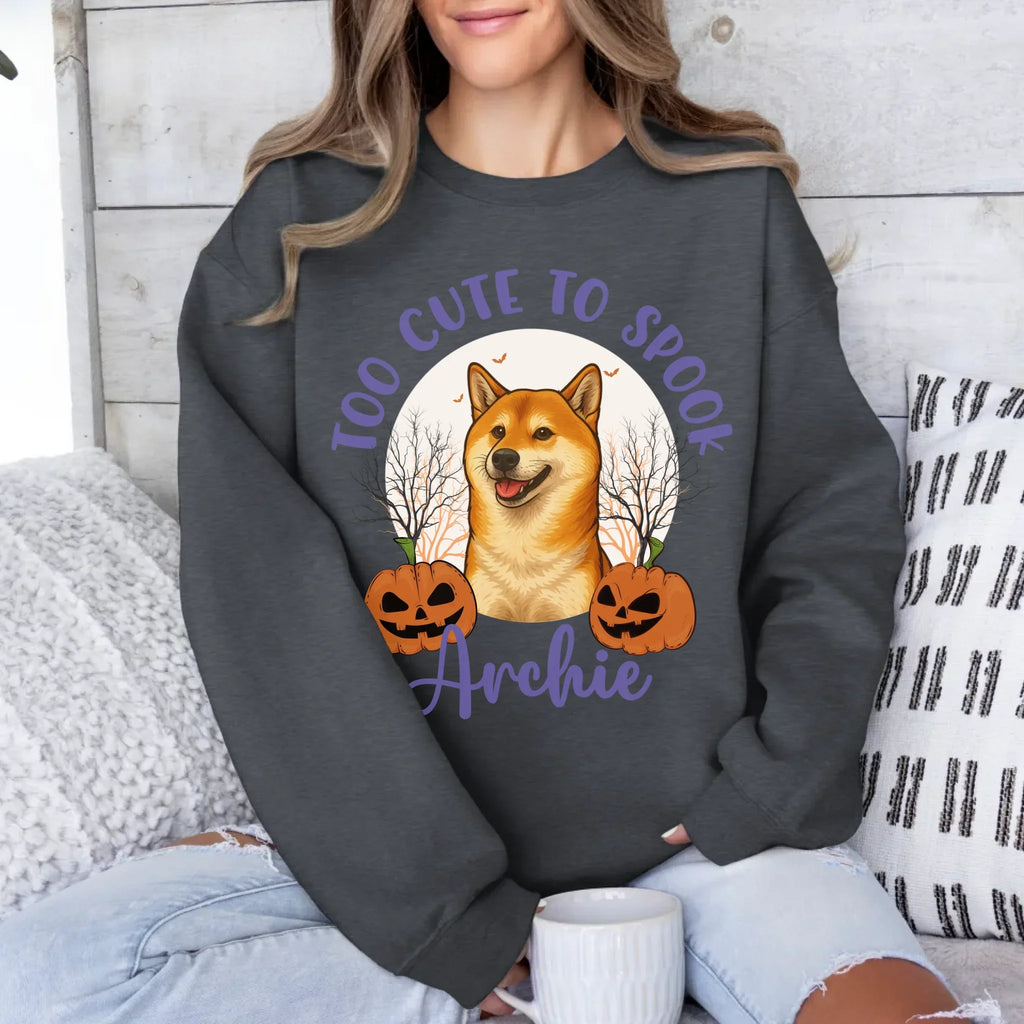 Personalized Too Cute to Spook Halloween Pet Face Sweatshirt