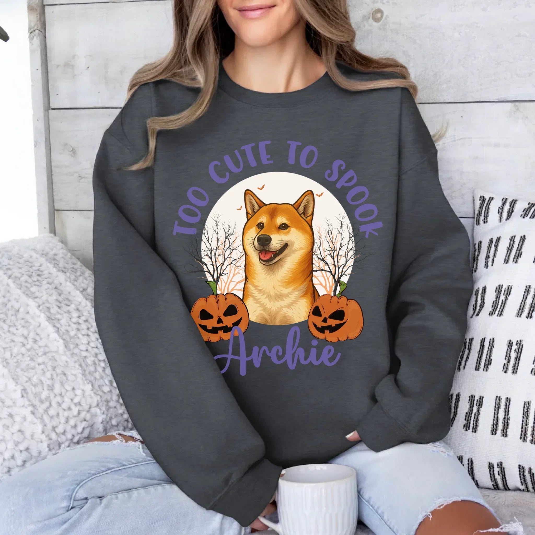 Personalized Too Cute to Spook Halloween Pet Face Sweatshirt