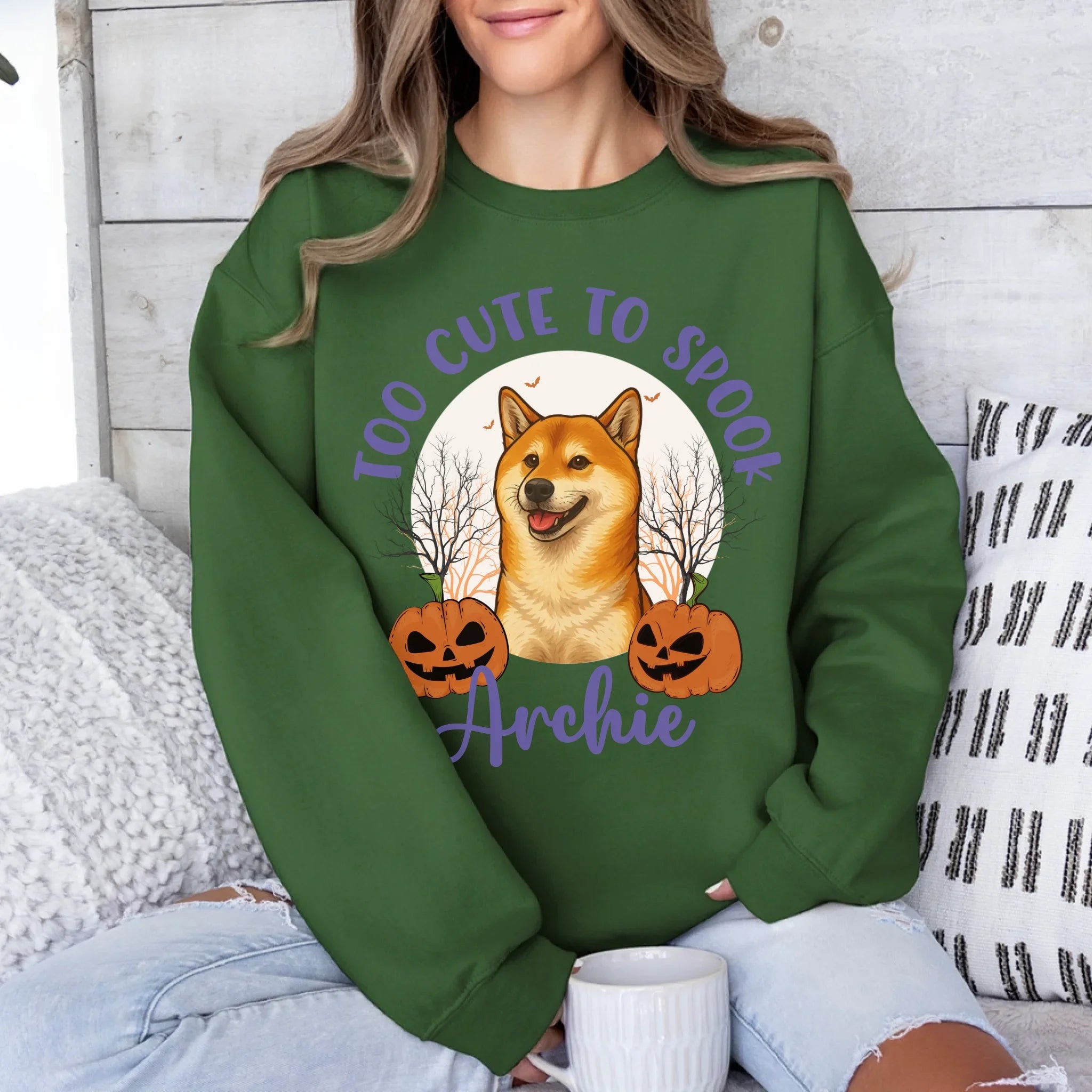 Personalized Too Cute to Spook Halloween Pet Face Sweatshirt