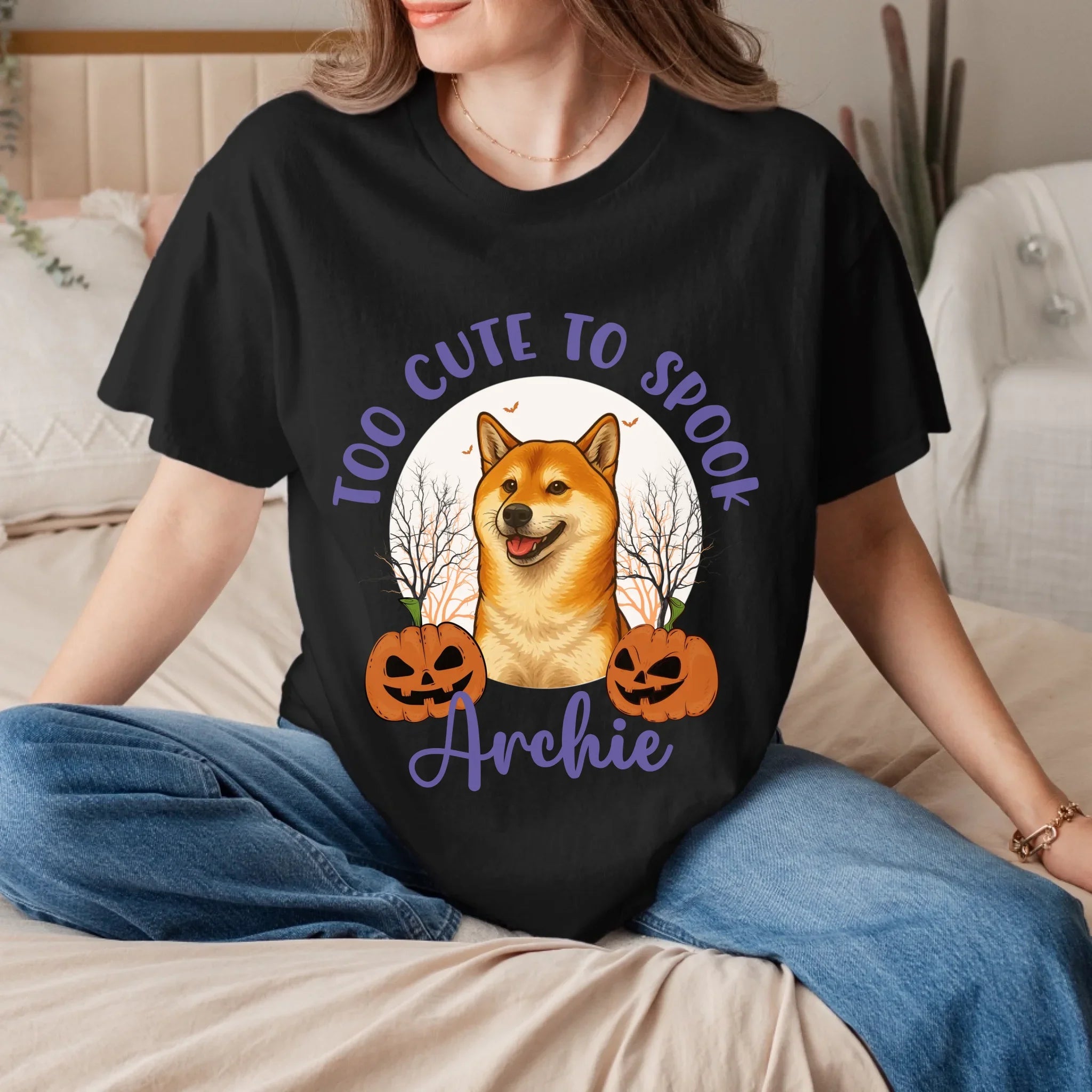 Personalized Too Cute to Spook Halloween Pet Face T Shirt