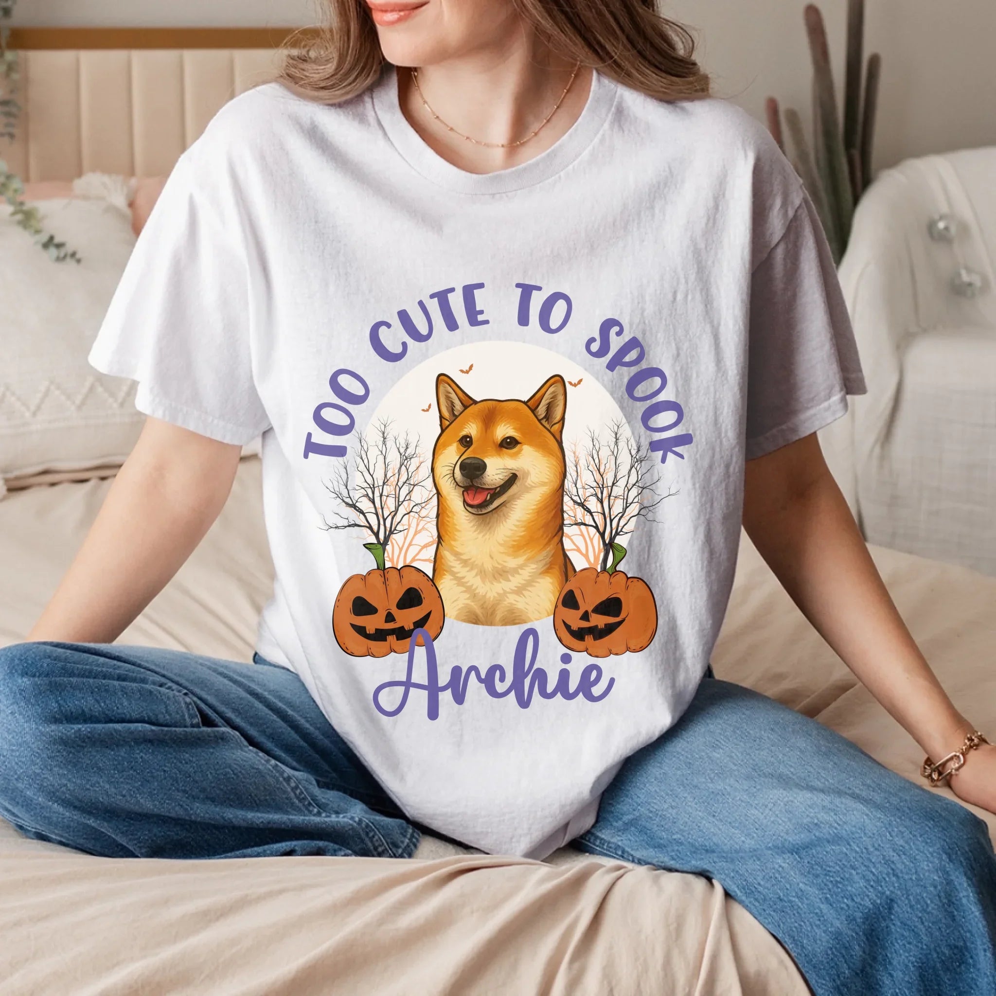 Personalized Too Cute to Spook Halloween Pet Face T Shirt
