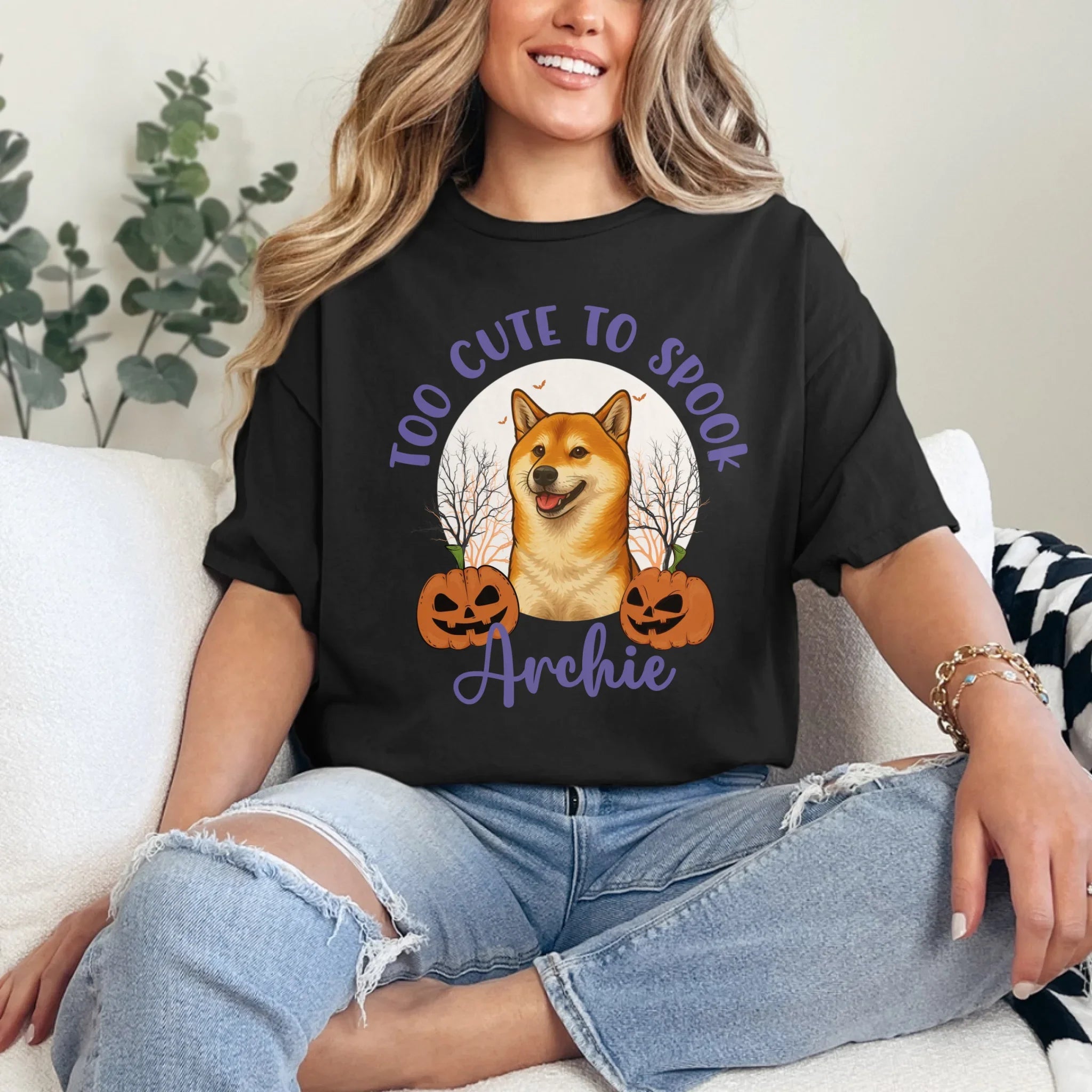 Personalized Too Cute to Spook Halloween Pet Face T Shirt