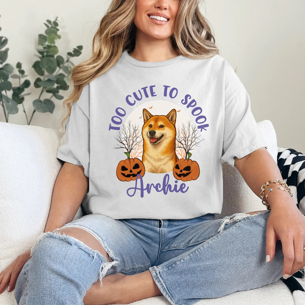 Personalized Too Cute to Spook Halloween Pet Face T Shirt