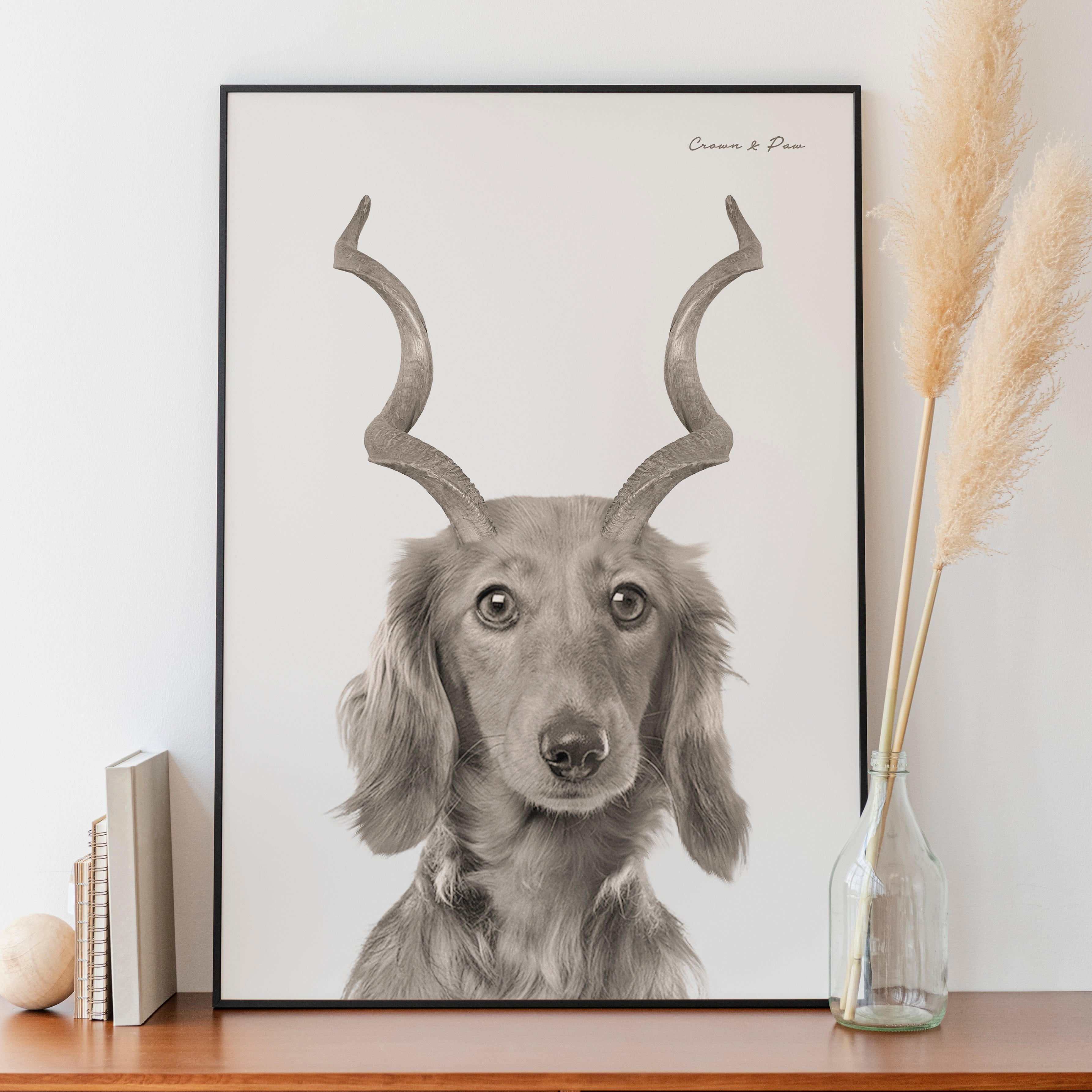 "Crown and Paw - Canvas Gazelle Antlers Pet Portrait - Custom Canvas 8"" x 10"" / White"