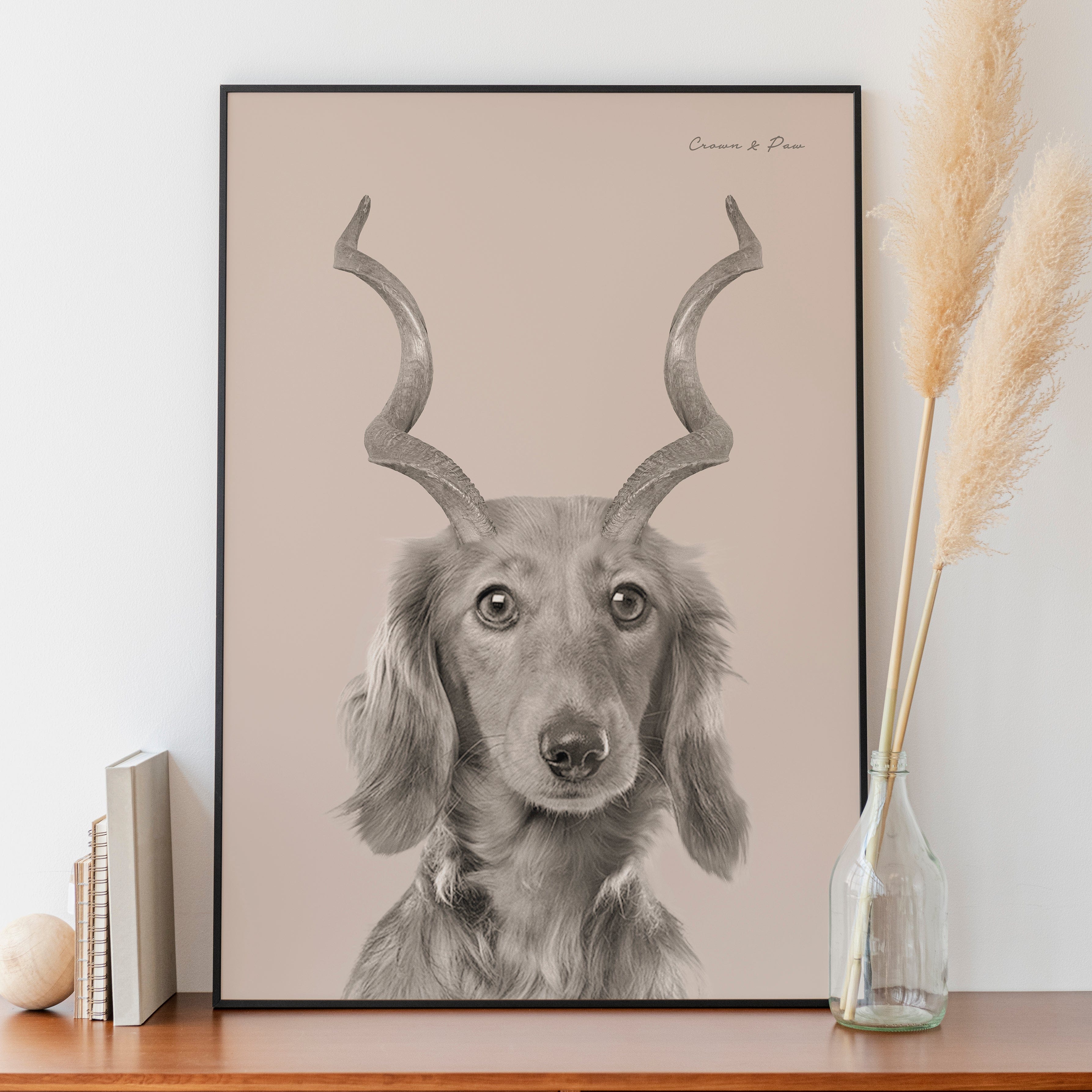 "Crown and Paw - Canvas Gazelle Antlers Pet Portrait - Custom Canvas 8"" x 10"" / Soft Pink"