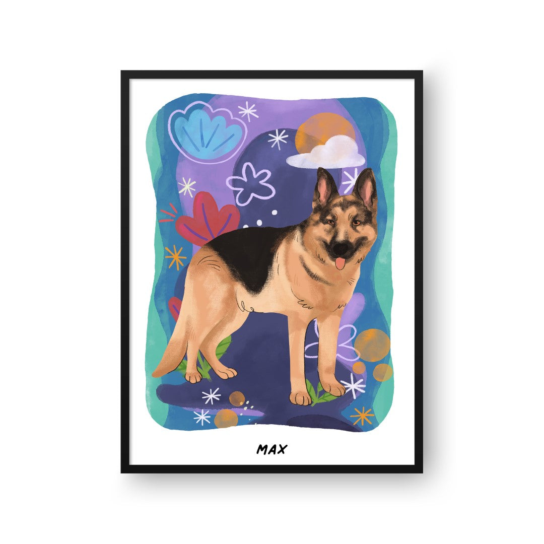 "Premium Watercolor Pet Portrait - One Pet, Framed Poster"