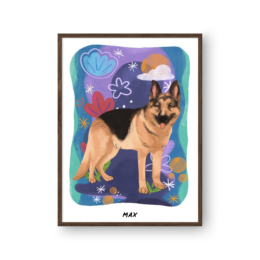 "Premium Watercolor Pet Portrait - One Pet, Framed Poster"