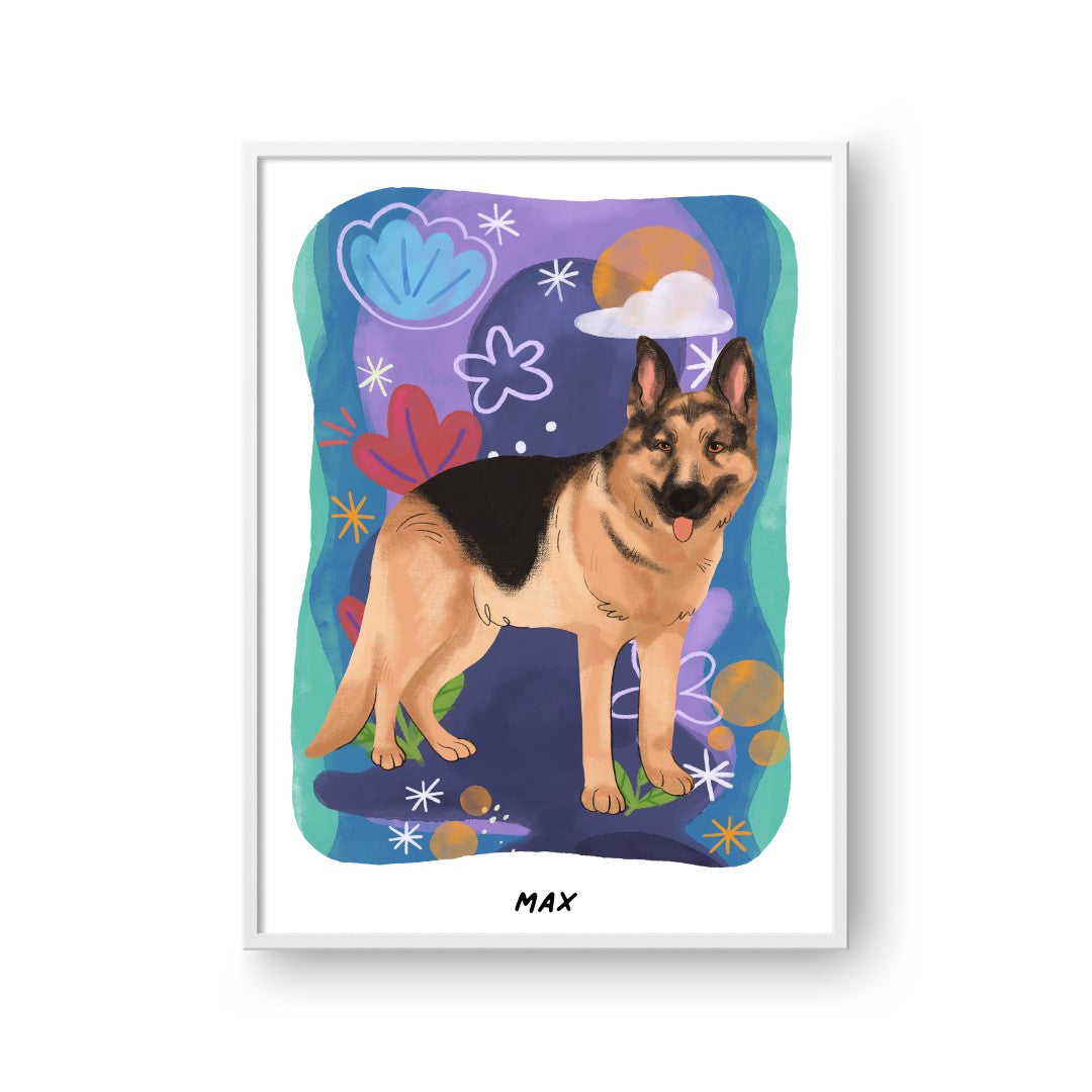 "Premium Watercolor Pet Portrait - One Pet, Framed Poster"