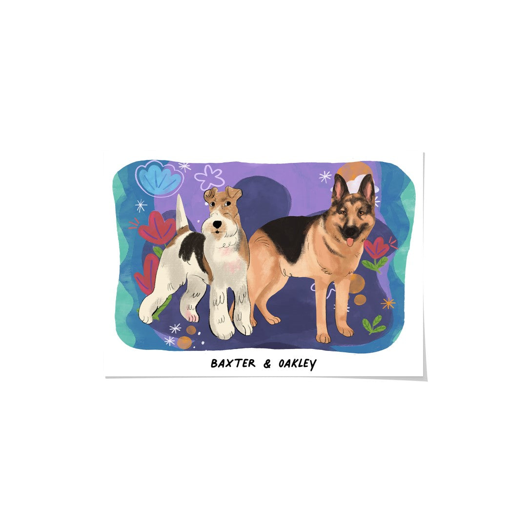 "Premium Watercolor Pet Portrait - Two Pets, Framed Poster"