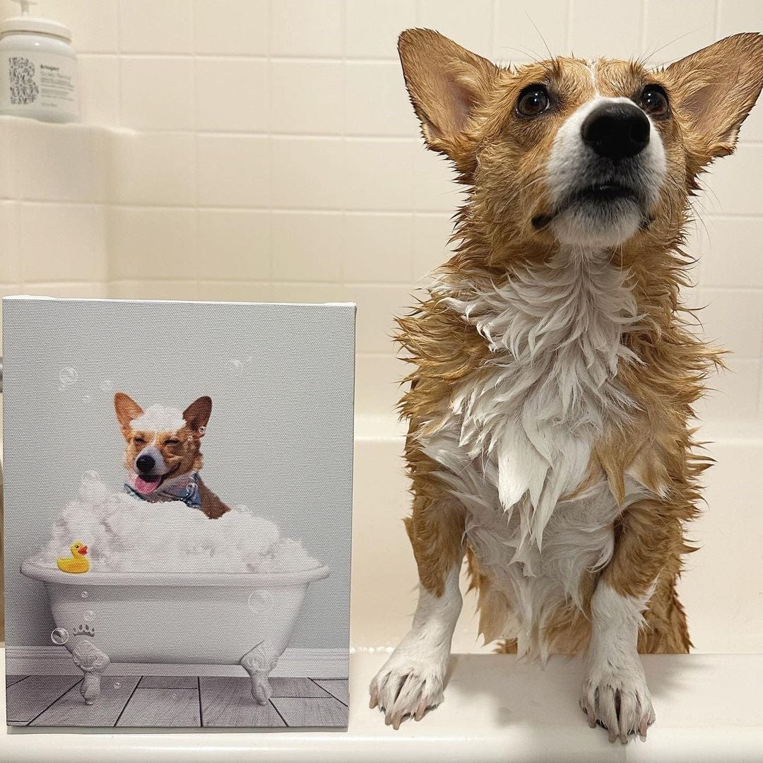 Bath Tub Pet Portrait (One Pet) - Custom Pet Art