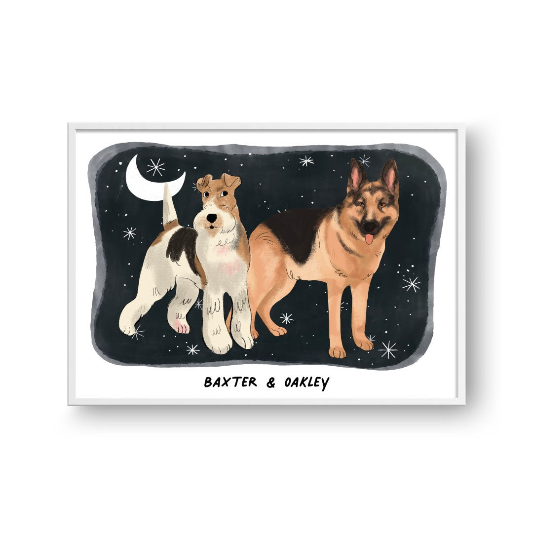 "Premium Watercolor Pet Portrait - Two Pets, Framed Poster"