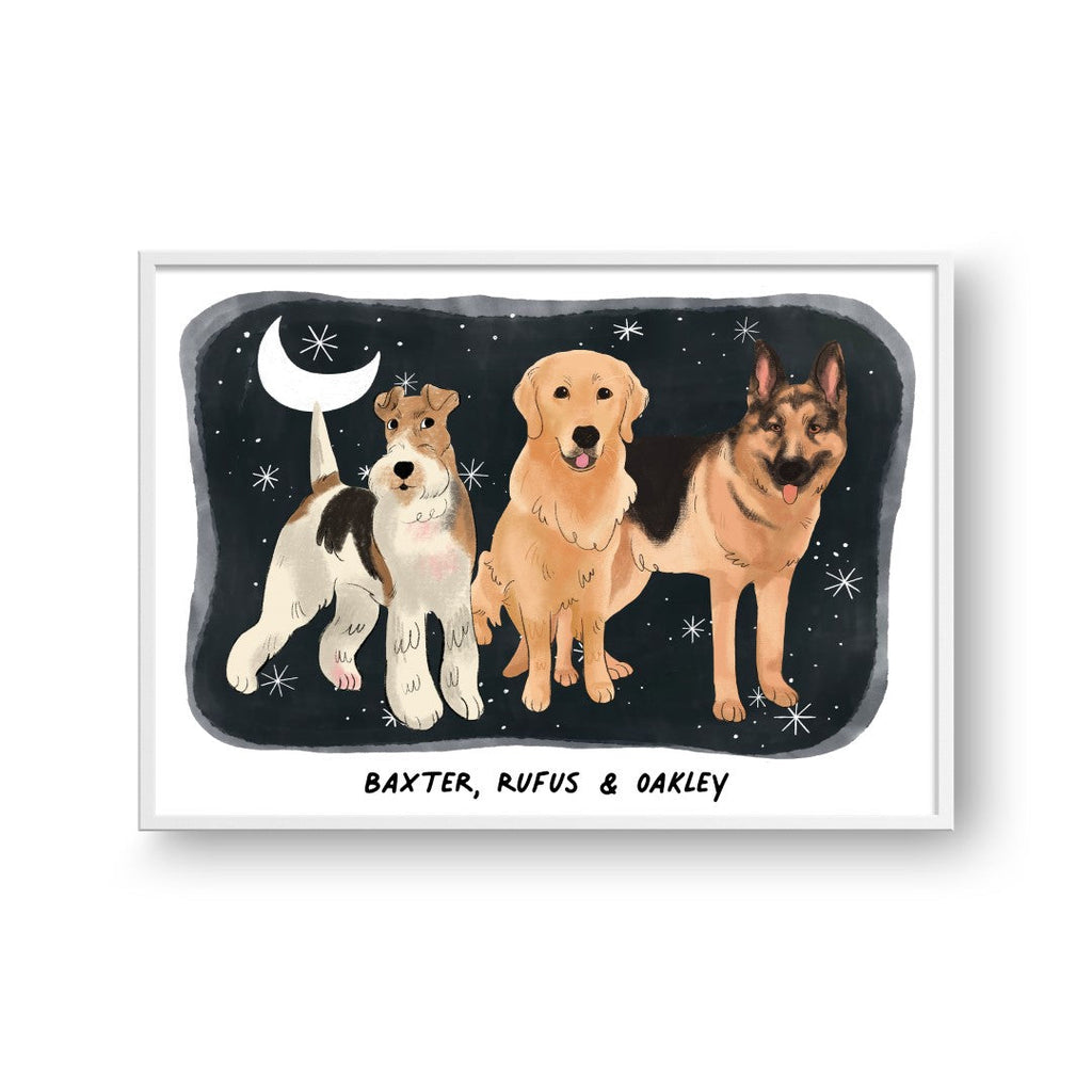 "Premium Watercolor Pet Portrait - Three Pets, Framed Poster"