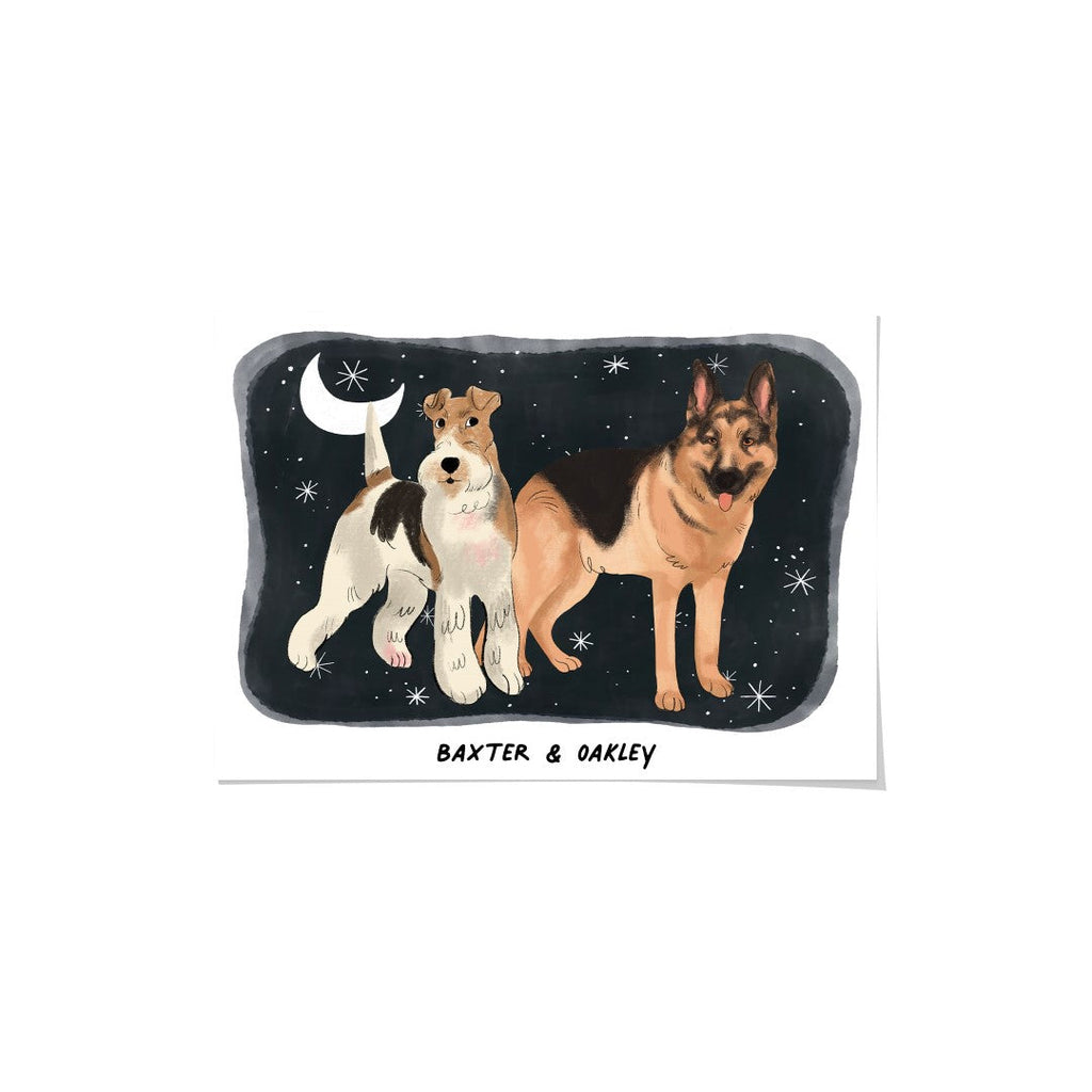 "Premium Watercolor Pet Portrait - Two Pets, Framed Poster"