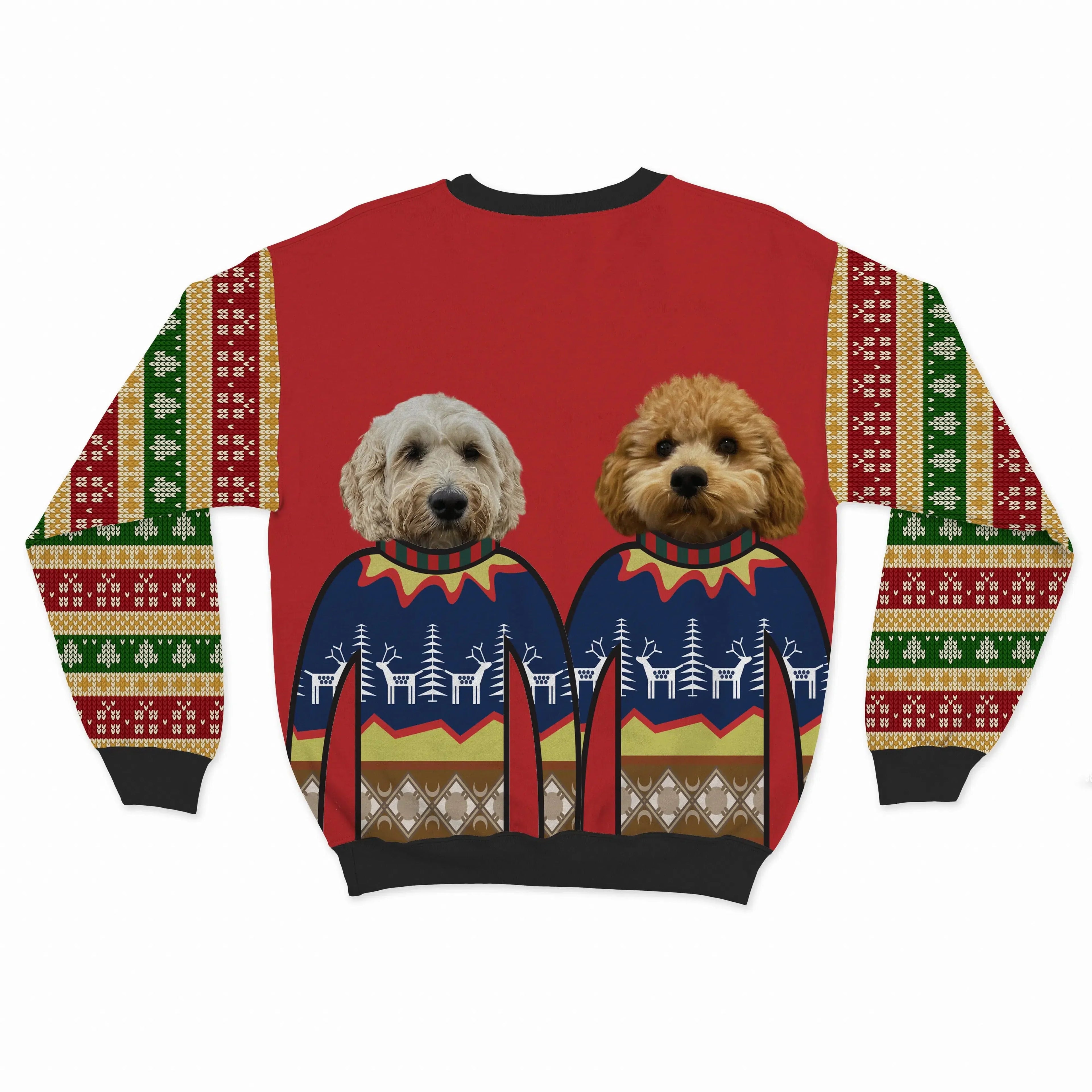 Crown and Paw - Custom Clothing Premium Christmas Sweatshirt - Two Pets Christmas Red / Gifts and Bells / S