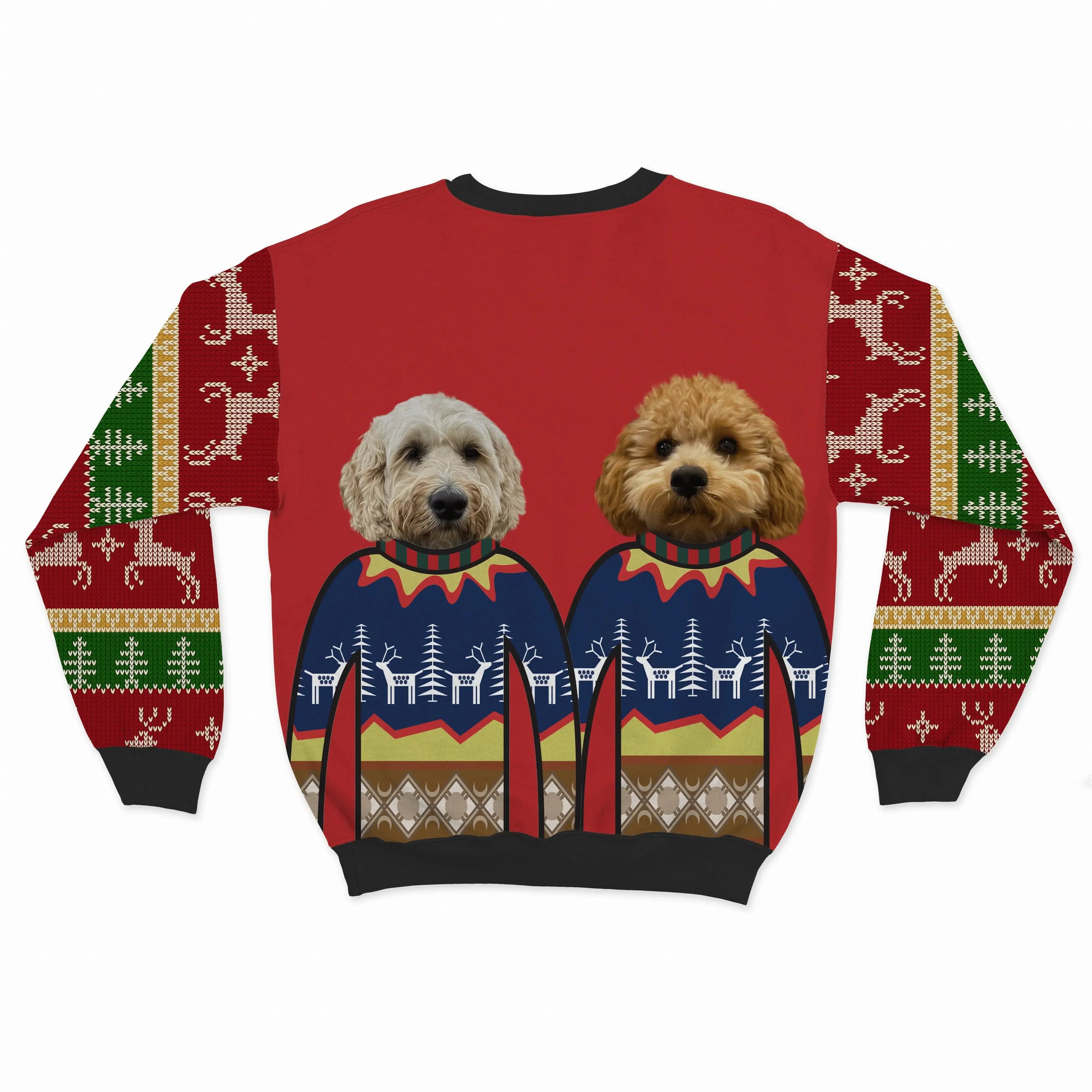 Crown and Paw - Custom Clothing Premium Christmas Sweatshirt - Two Pets Christmas Red / Reindeer and Trees / S