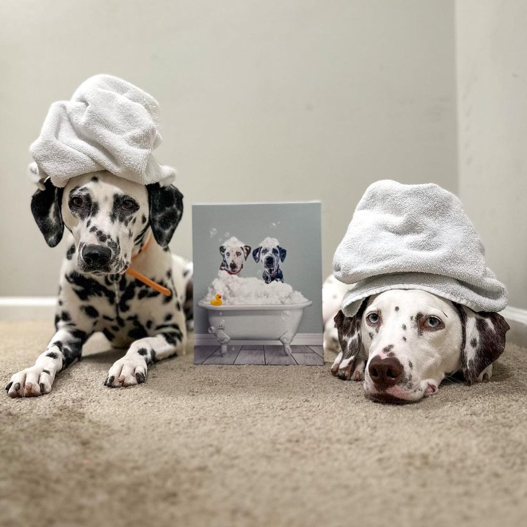 Bath Tub Pet Portrait (Two Pets) - Custom Pet Art