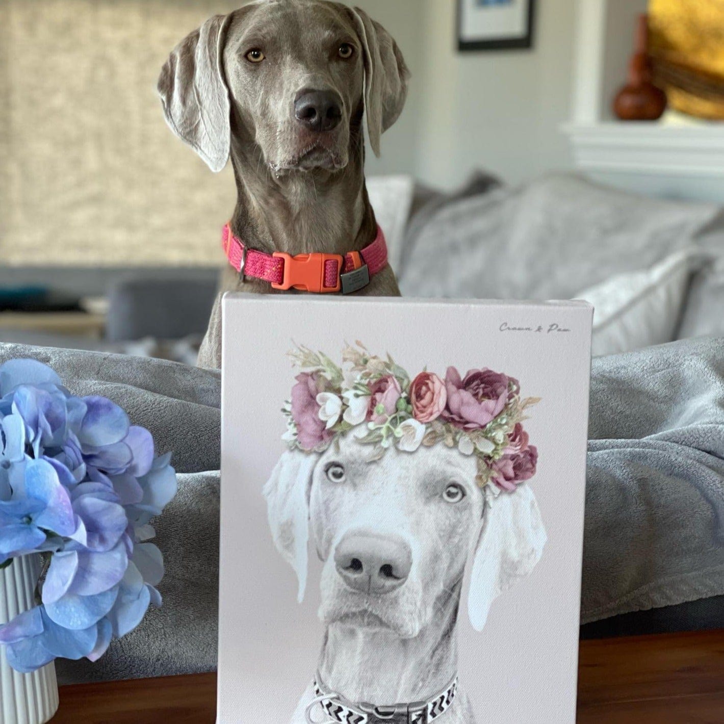 Floral Crown Pet Portrait - Custom Canvas