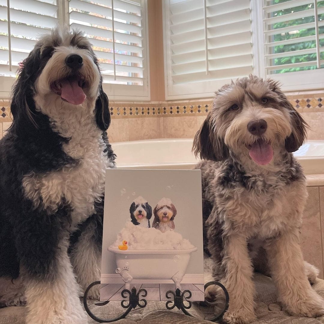 Bath Tub Pet Portrait (Two Pets) - Custom Pet Art