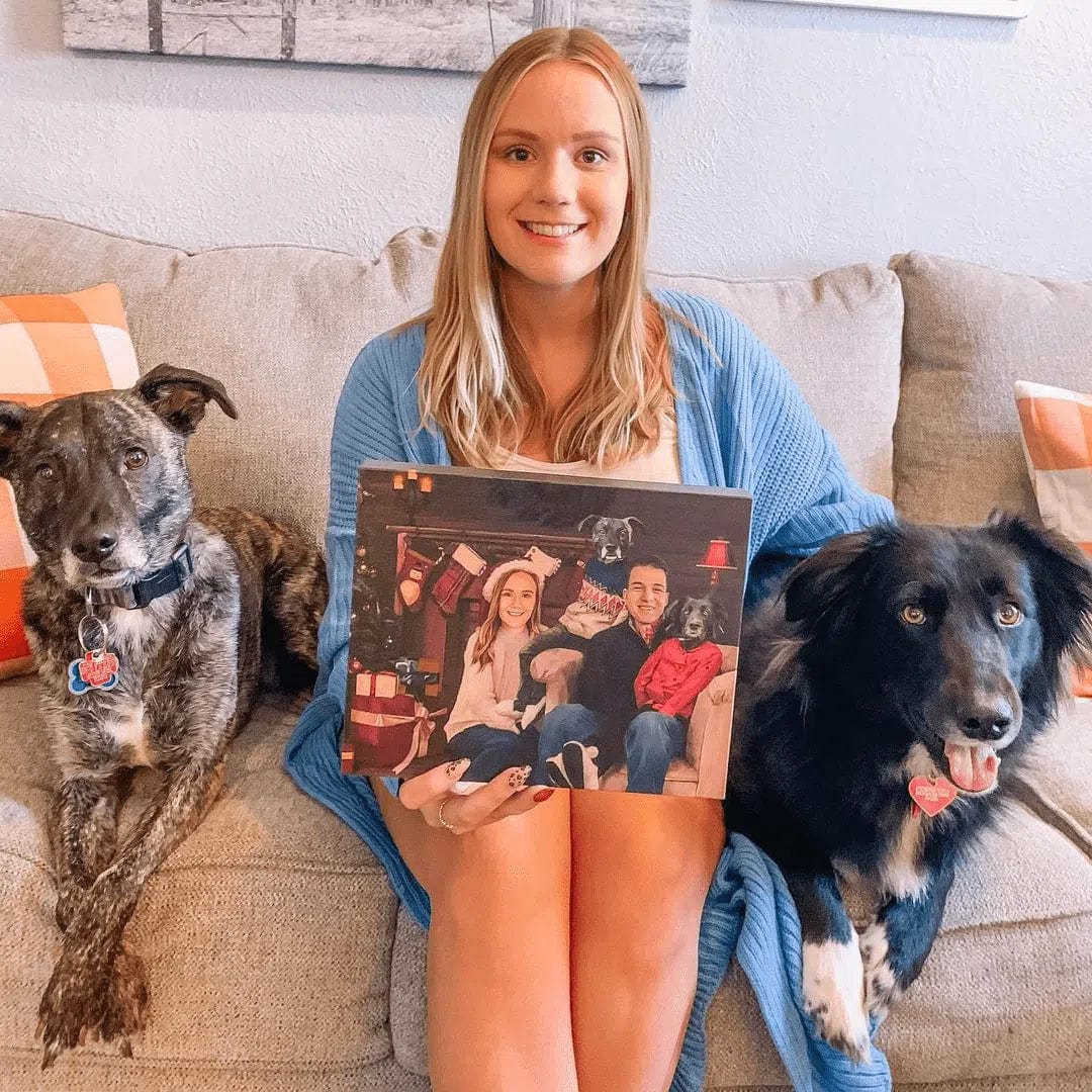 The Family Christmas (Three Pets) - Custom Pet Canvas