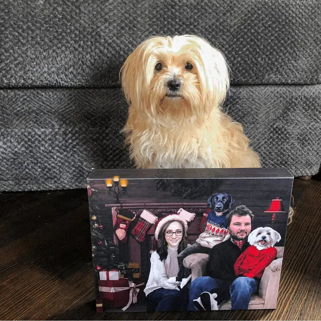 The Family Christmas (Three Pets) - Custom Pet Canvas