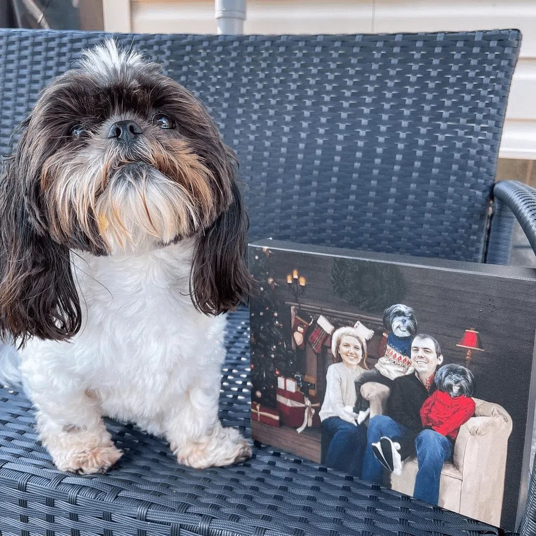 The Family Christmas (Three Pets) - Custom Pet Canvas