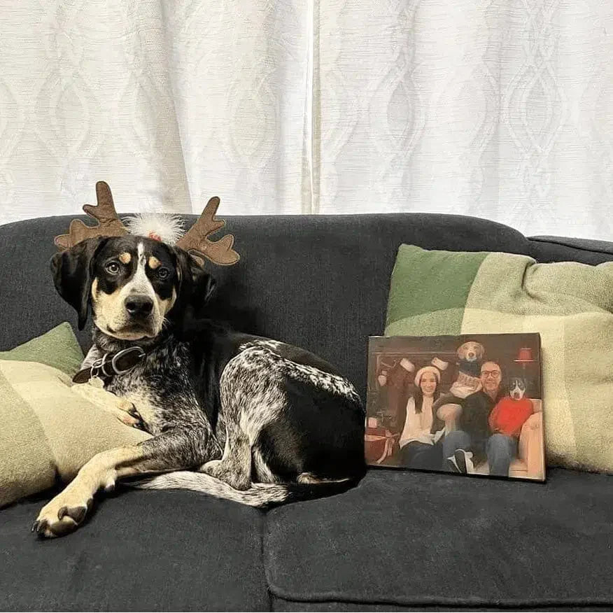 The Family Christmas (Three Pets) - Custom Pet Canvas