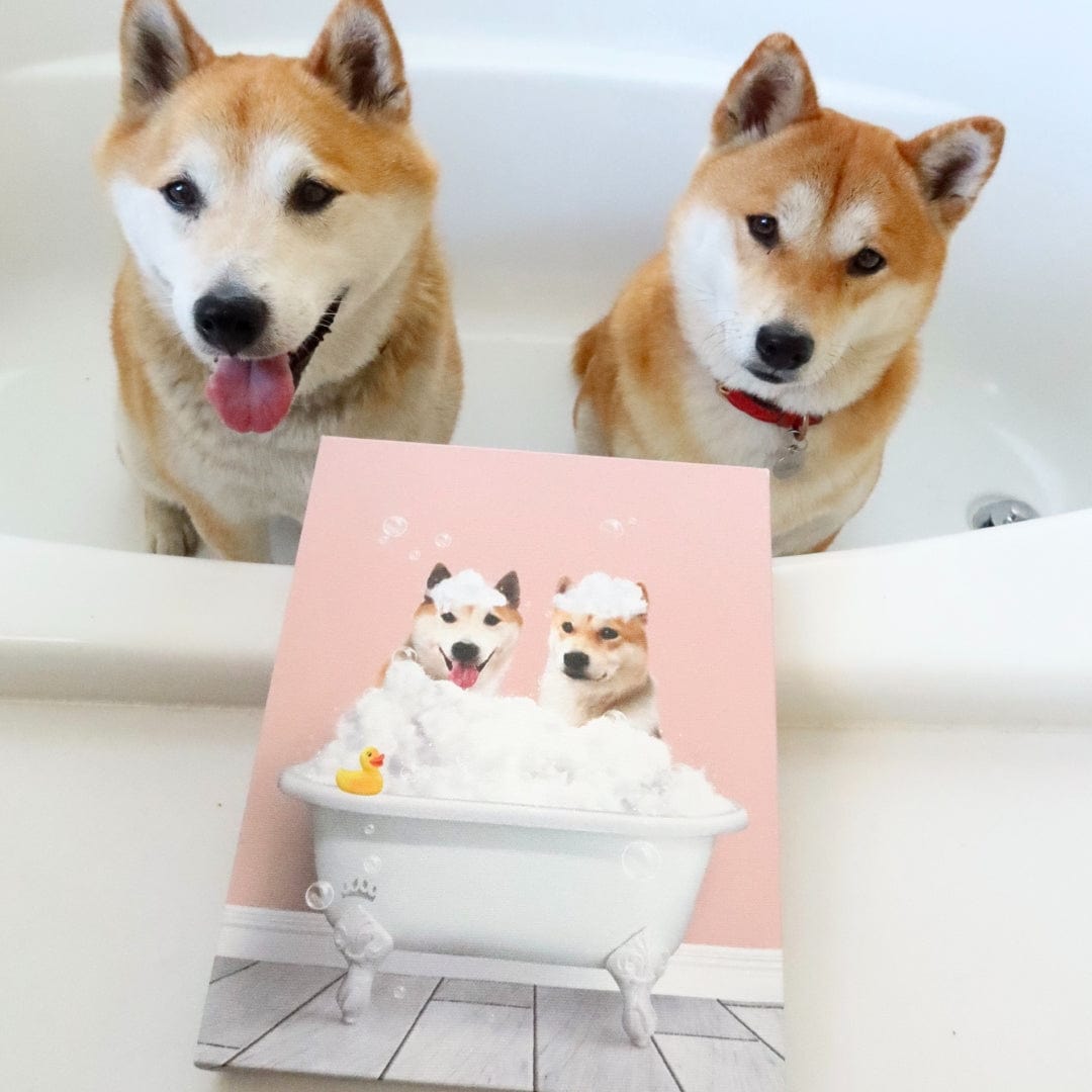 Bath Tub Pet Portrait (Two Pets) - Custom Pet Art