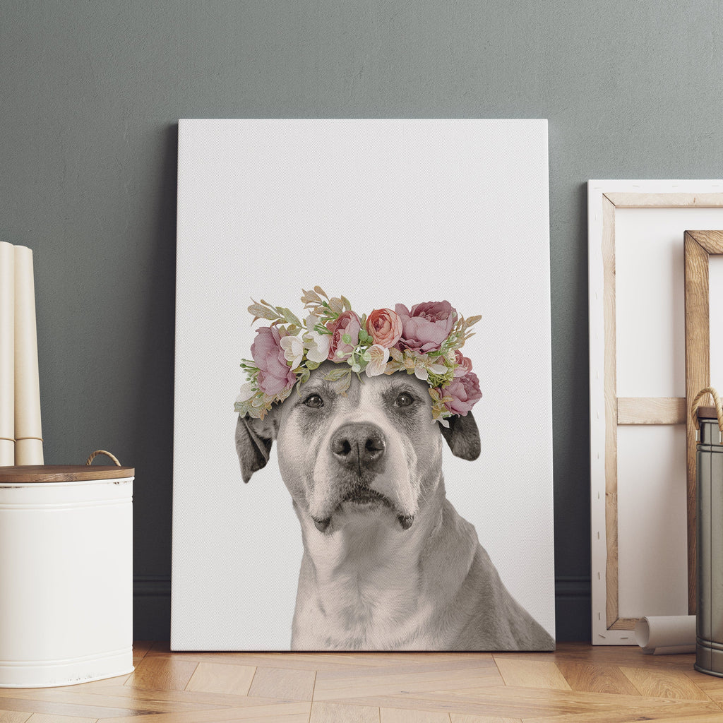 "Crown and Paw - Canvas Floral Crown Pet Portrait - Custom Canvas 8"" x 10"" / White"