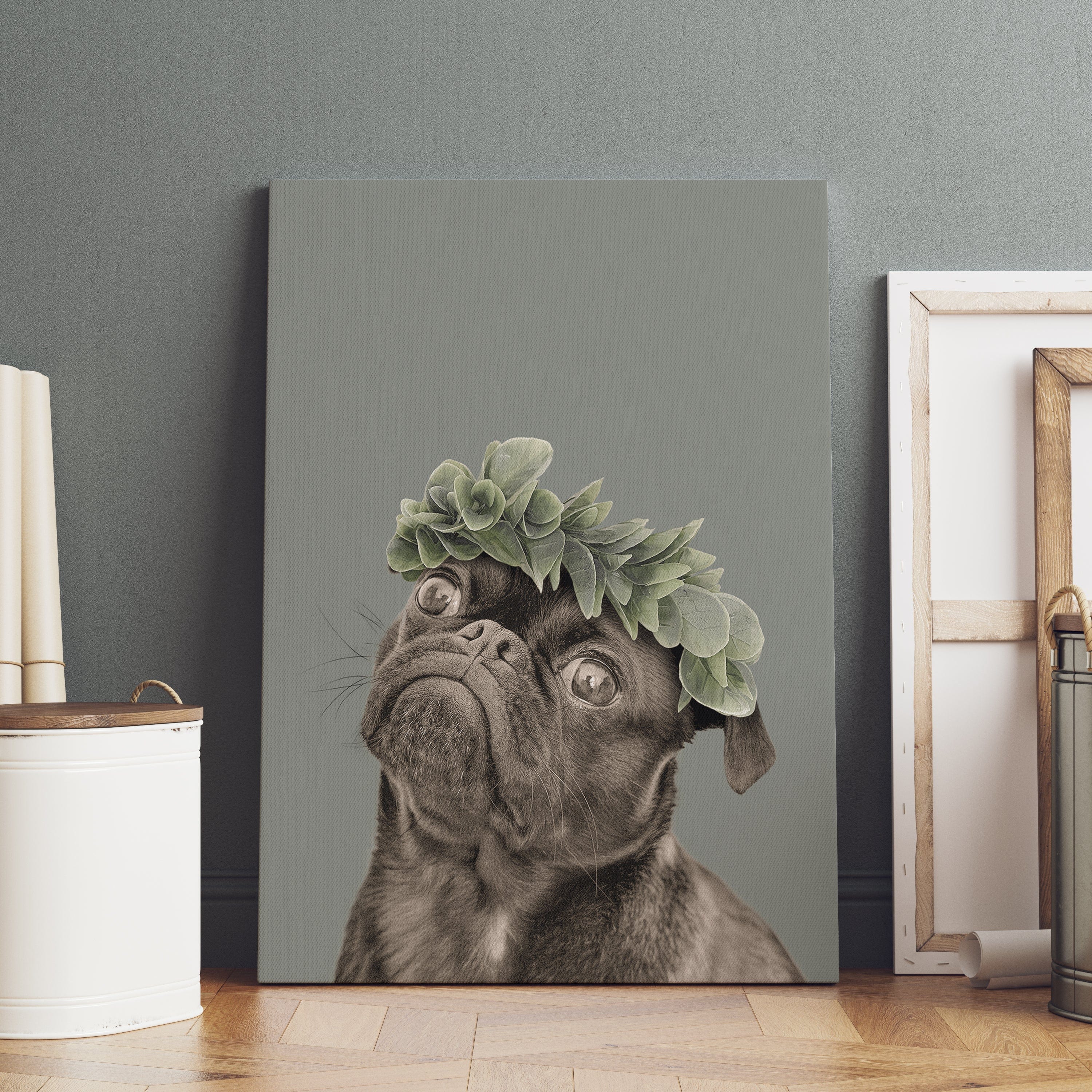 "Crown and Paw - Canvas Roman Crown Pet Portrait - Custom Canvas 8"" x 10"" / Green"