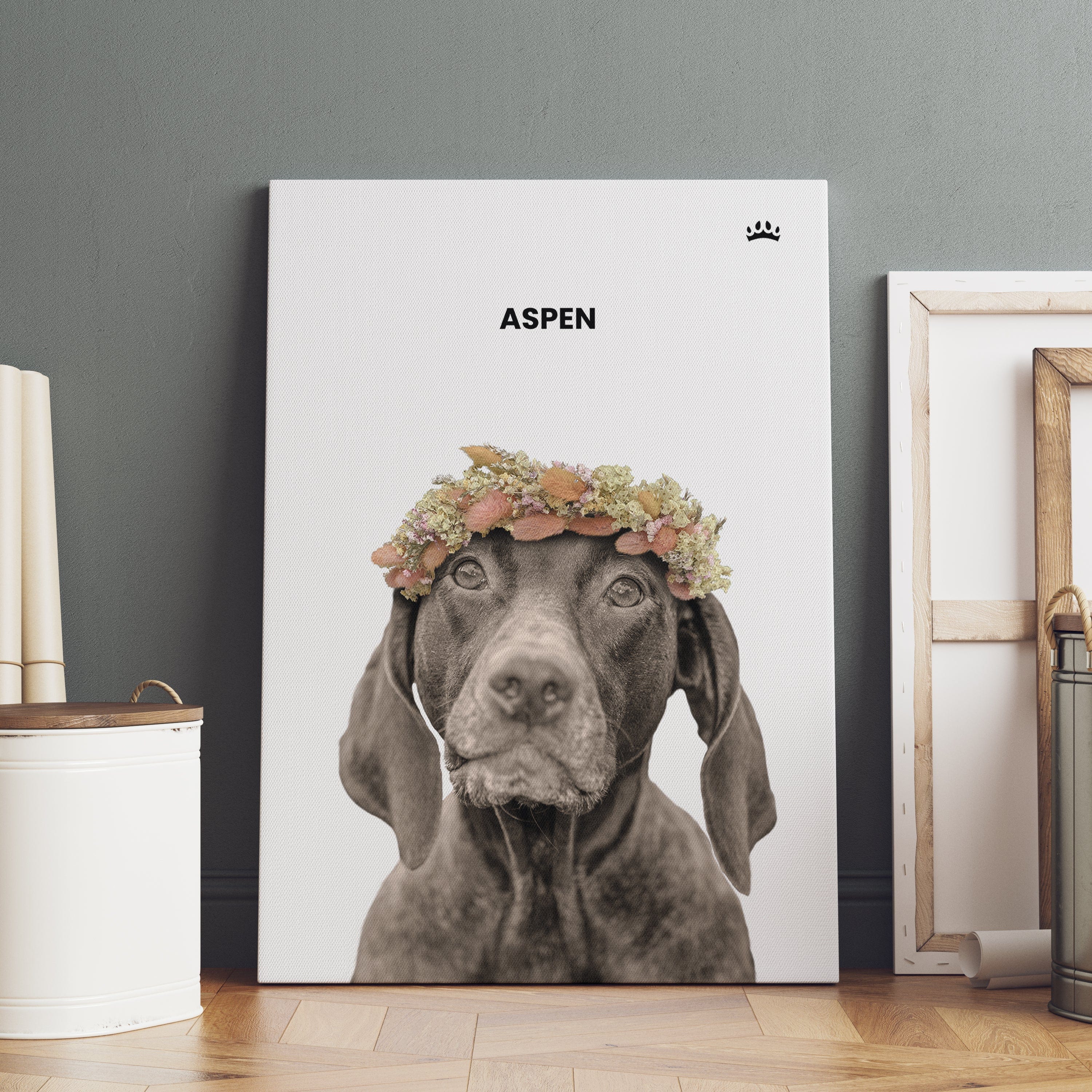 "Crown and Paw - Canvas Dried Out Pet Portrait - Custom Canvas 8"" x 10"" / White"