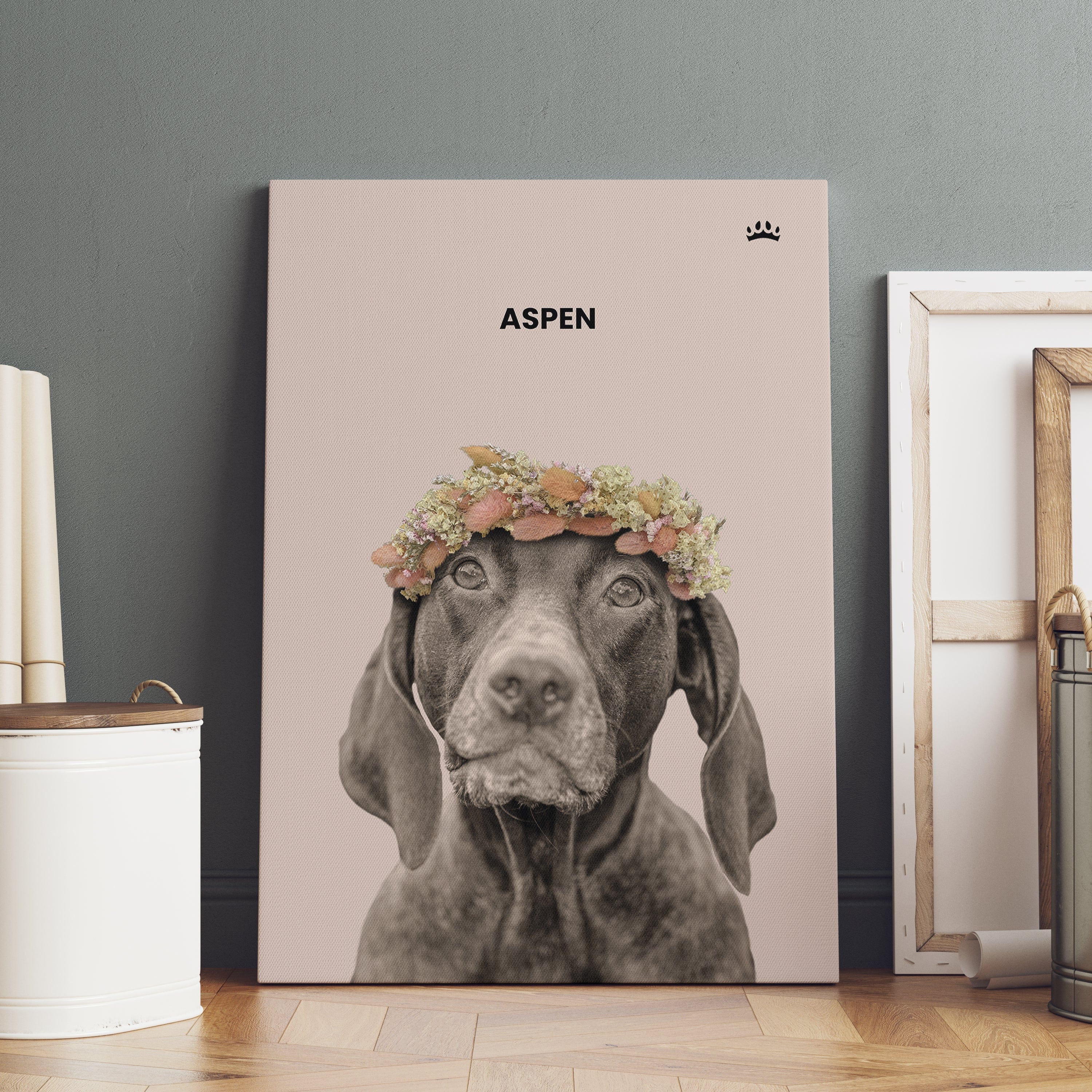"Crown and Paw - Canvas Dried Out Pet Portrait - Custom Canvas 8"" x 10"" / Soft Pink"