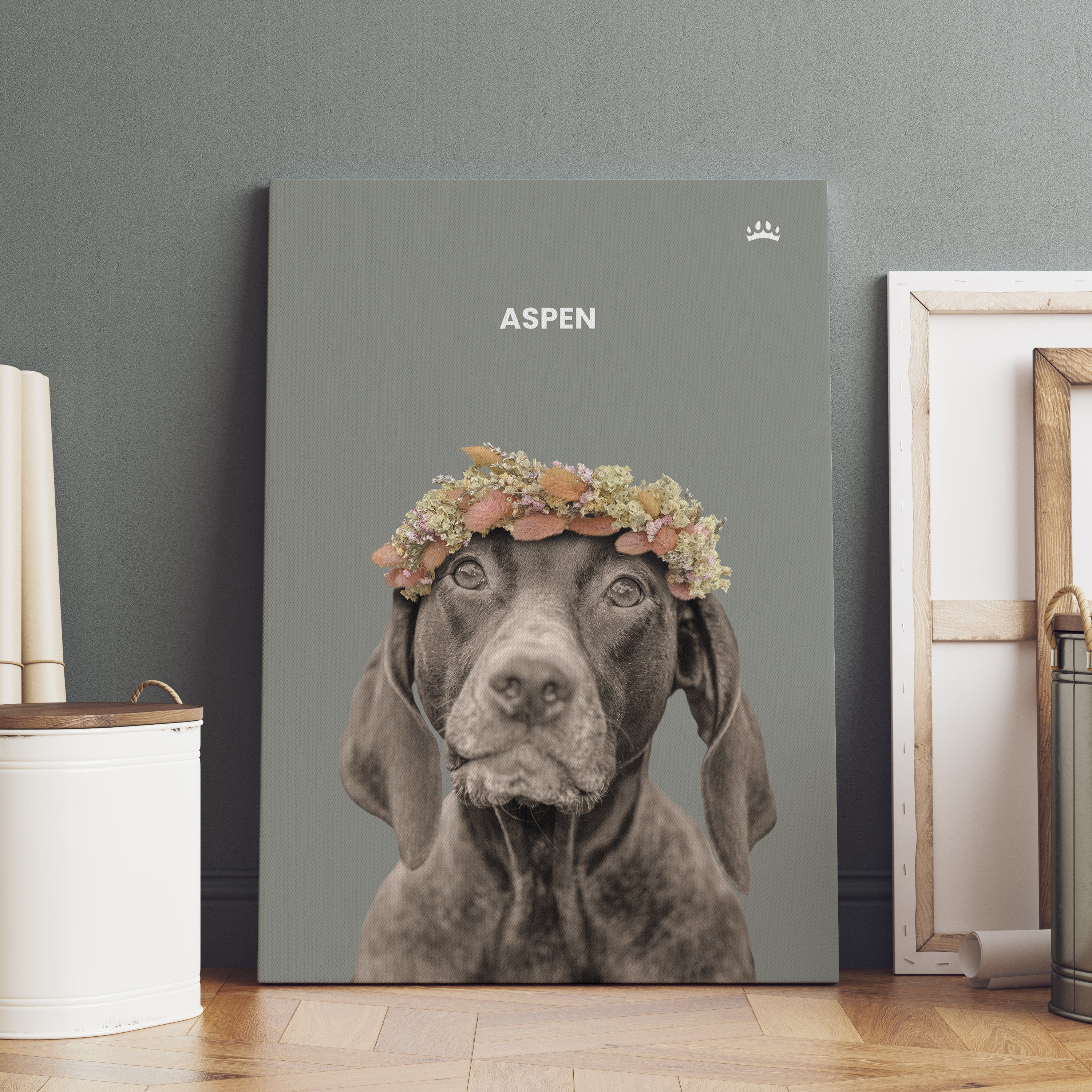 "Crown and Paw - Canvas Dried Out Pet Portrait - Custom Canvas 8"" x 10"" / Green"
