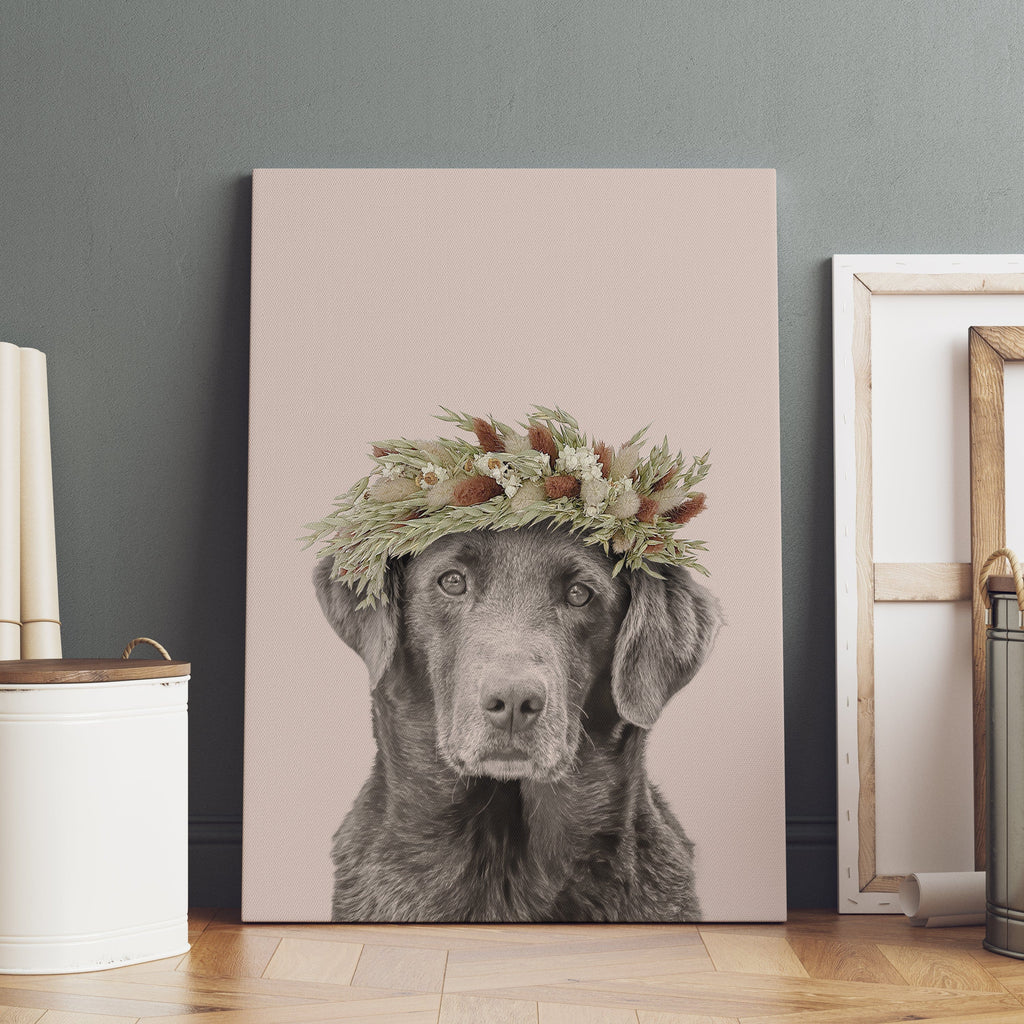"Crown and Paw - Canvas Foliage Pet Portrait - Custom Canvas 8"" x 10"" / Soft Pink"