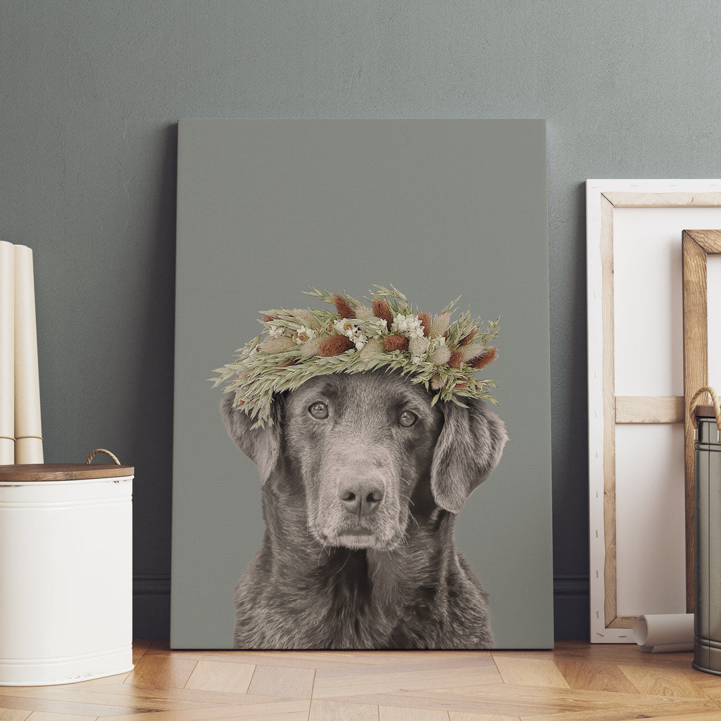 "Crown and Paw - Canvas Foliage Pet Portrait - Custom Canvas 8"" x 10"" / Green"