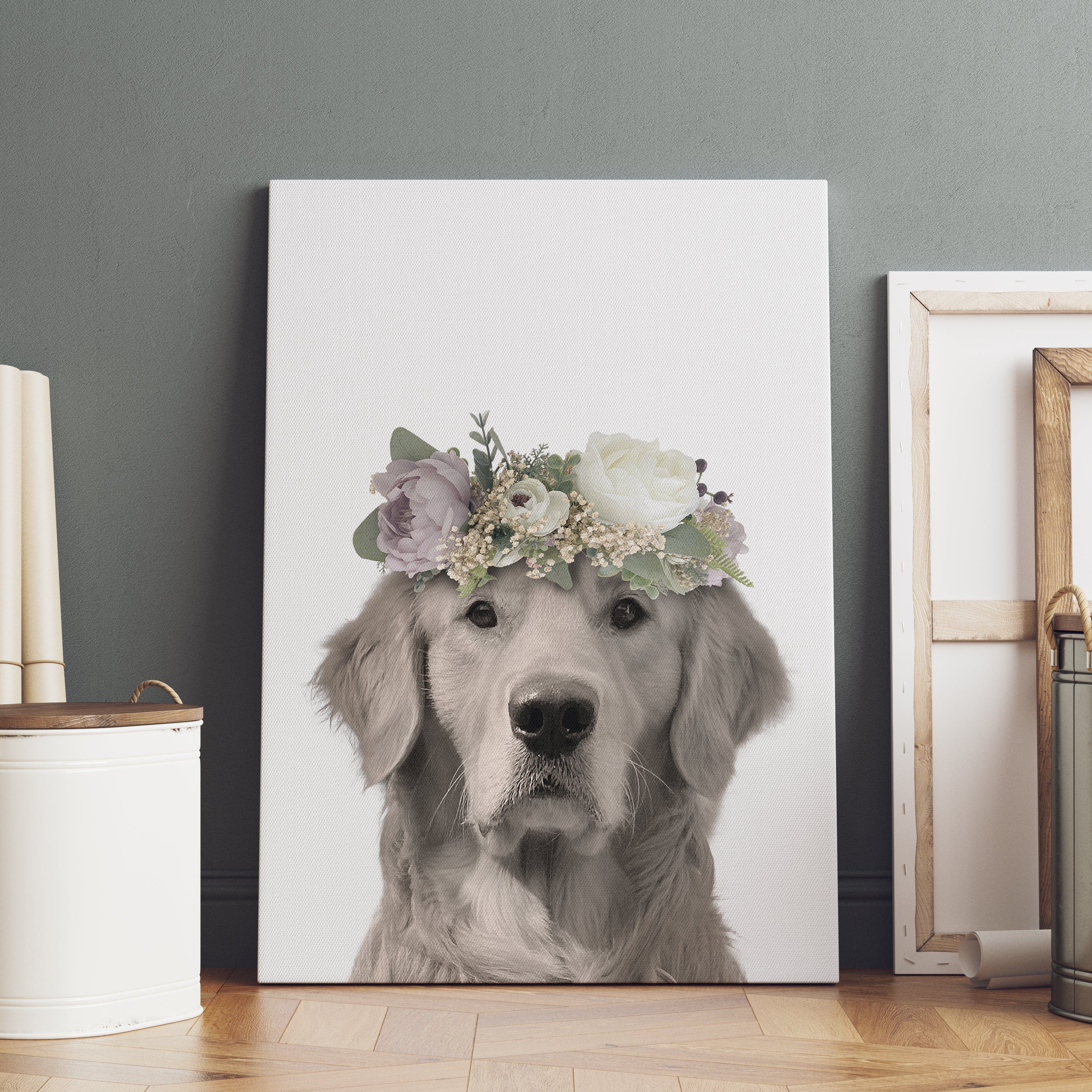 "Crown and Paw - Canvas Full Bloom Pet Portrait - Custom Canvas 8"" x 10"" / White"