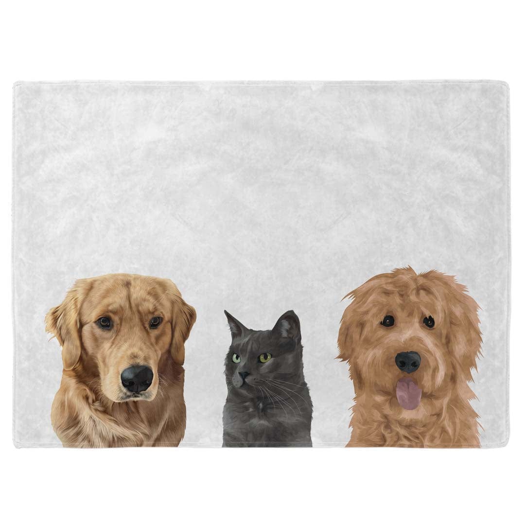 "Crown and Paw - Blanket Modern Pet Face Blanket - Three Pets 30"" x 40"" / Without Name"