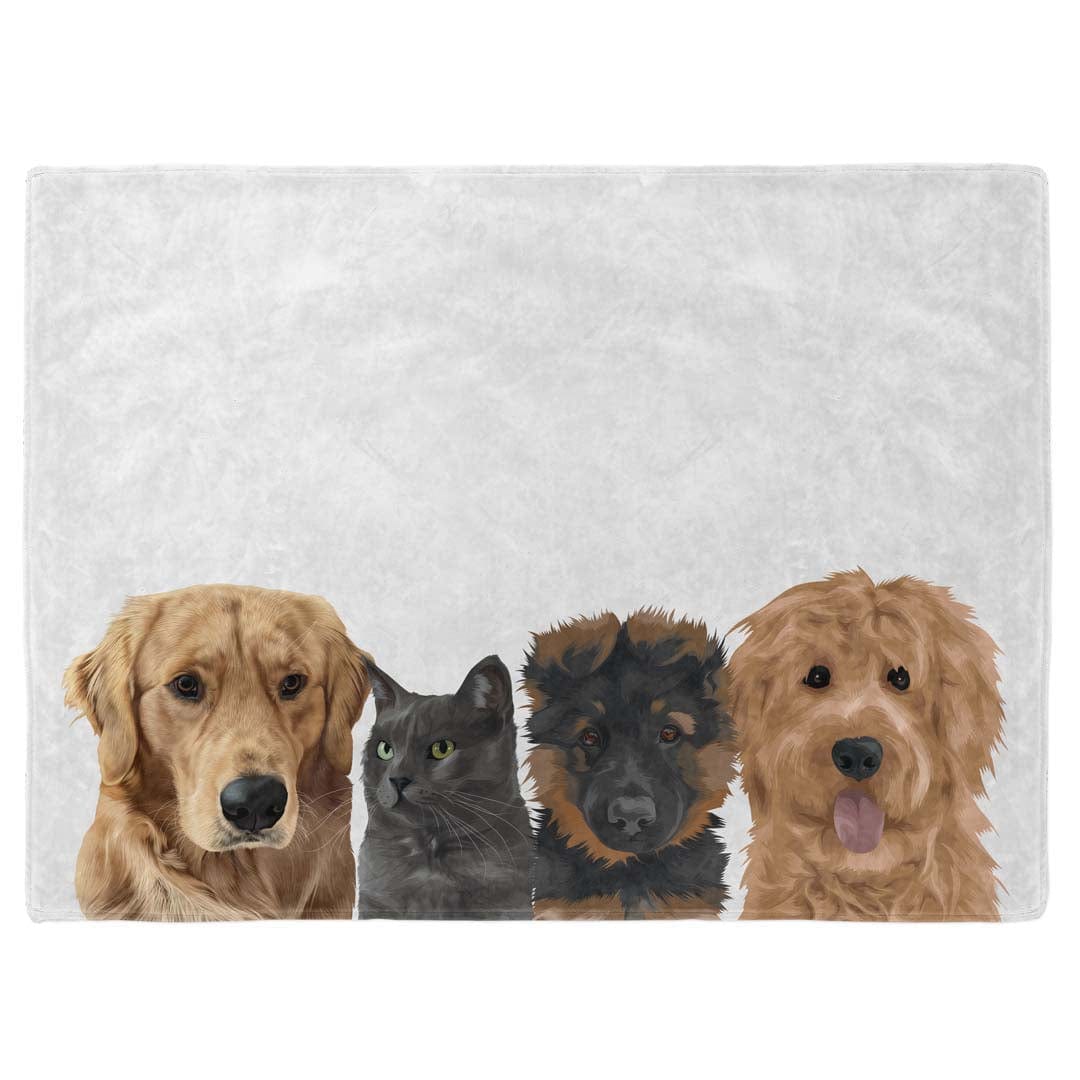 "Crown and Paw - Blanket Modern Pet Face Blanket - Four Pets 30"" x 40"" / Without Name"