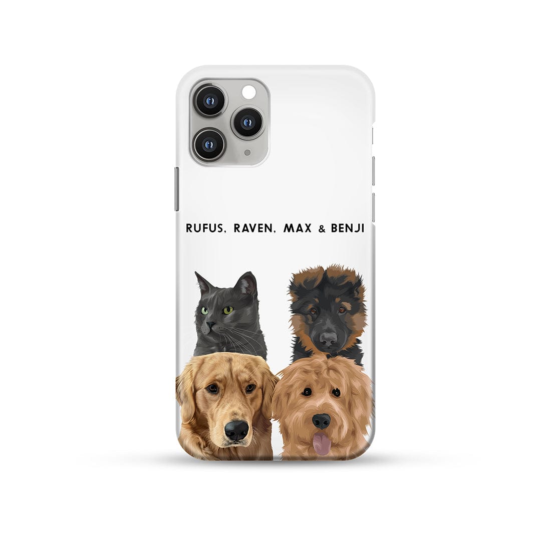 Crown and Paw - Phone Case Modern Pet Portrait Phone Case - Four Pets iPhone 14 / With Name