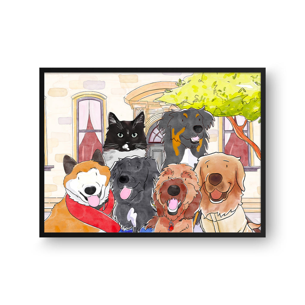 "Watercolor Pet Portrait - Six Pets, Framed Poster"