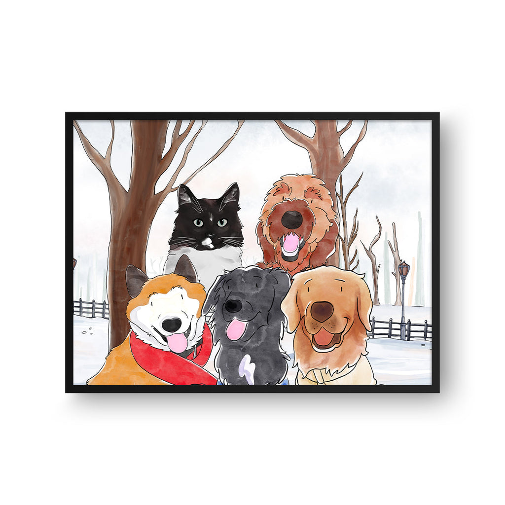 "Watercolor Pet Portrait - Five Pets, Framed Poster"