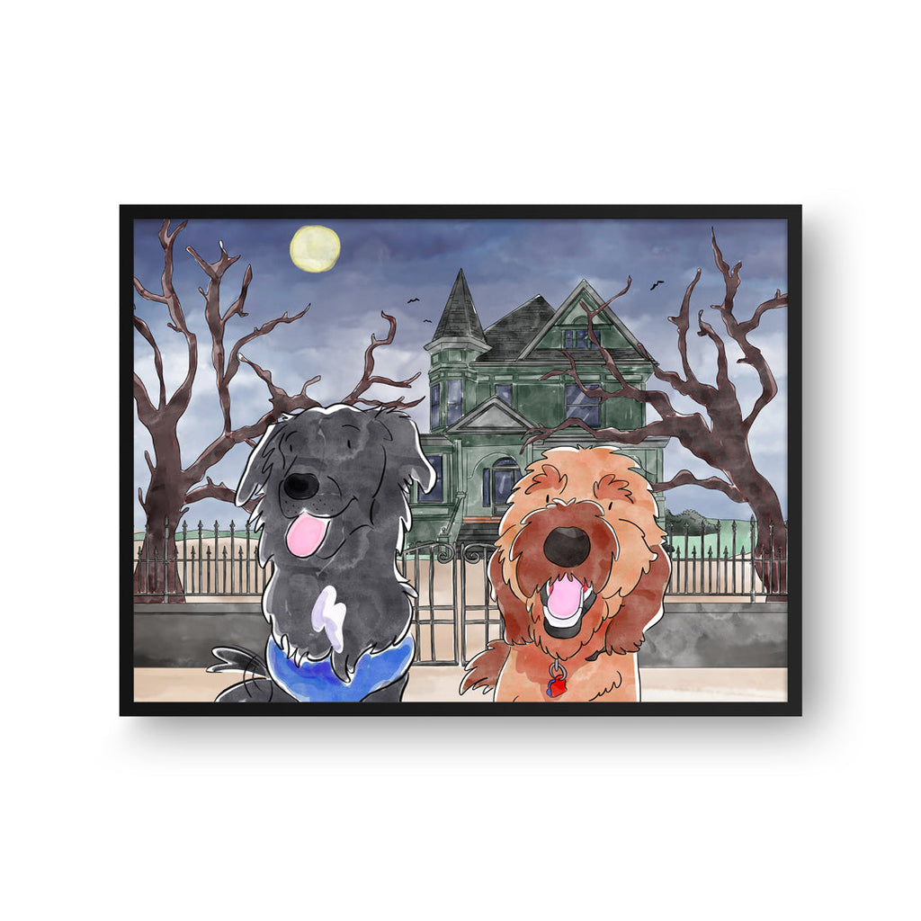 "Watercolor Pet Portrait - Two Pets, Framed Poster"