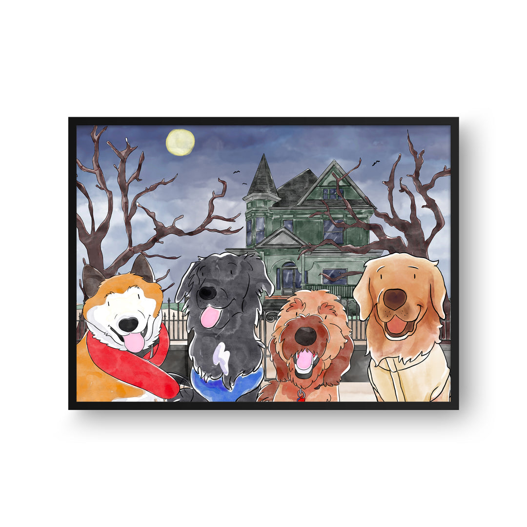 "Watercolor Pet Portrait - Four Pets, Framed Poster"