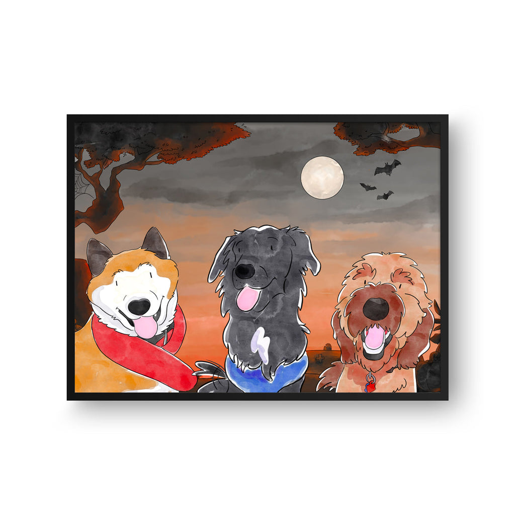 "Watercolor Pet Portrait - Three Pets, Framed Poster"