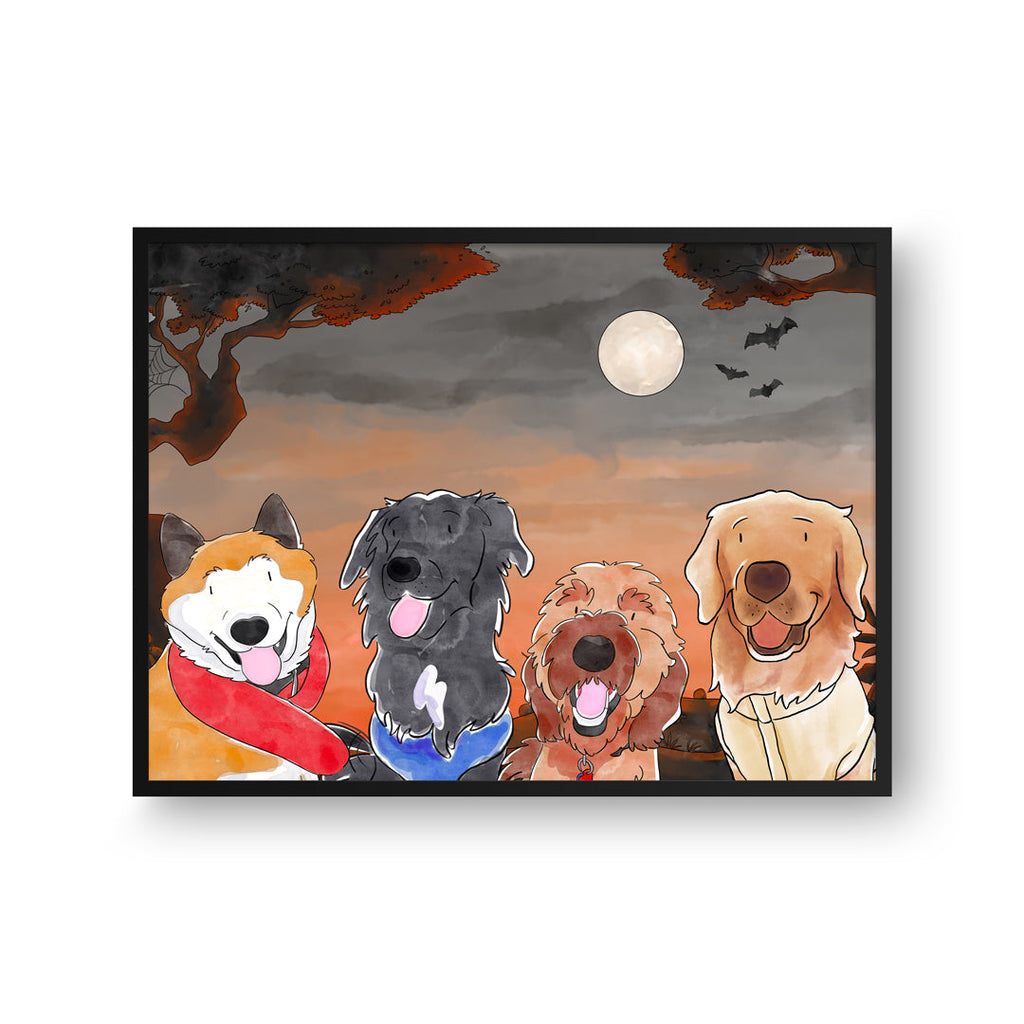 "Watercolor Pet Portrait - Four Pets, Framed Poster"