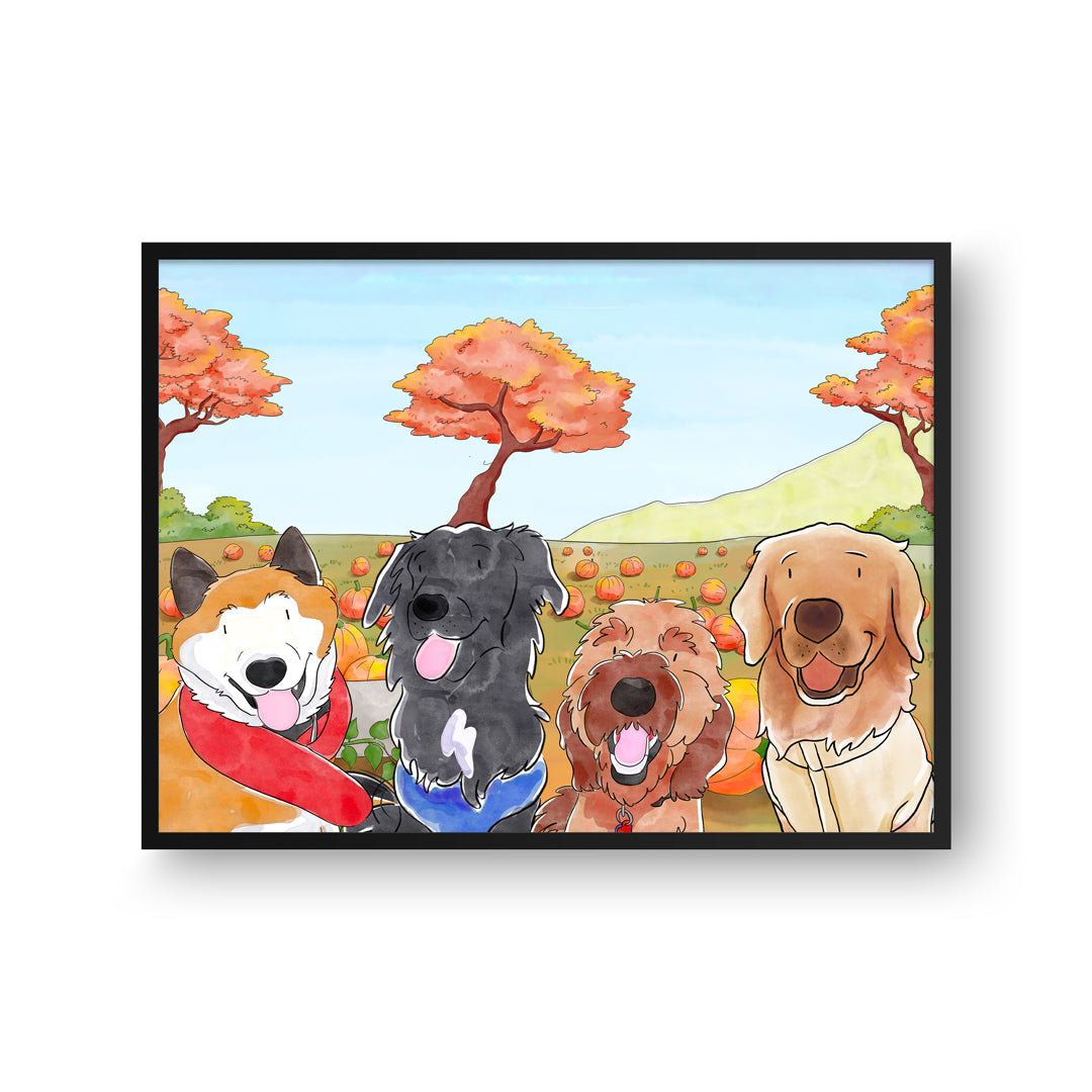 "Watercolor Pet Portrait - Four Pets, Framed Poster"